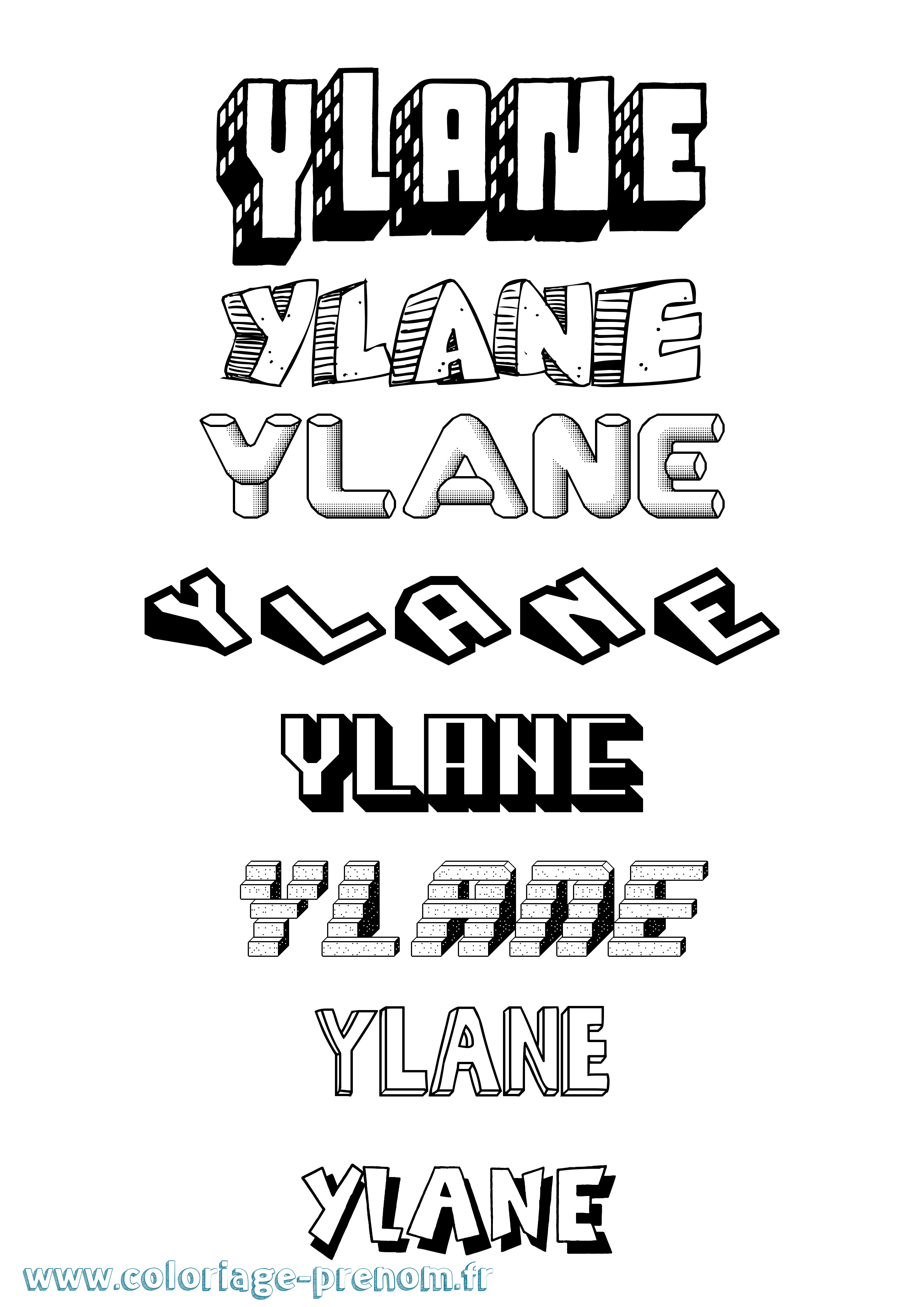 Coloriage Ylane Effet 3D Coloriage prénom Ylane Effet 3D