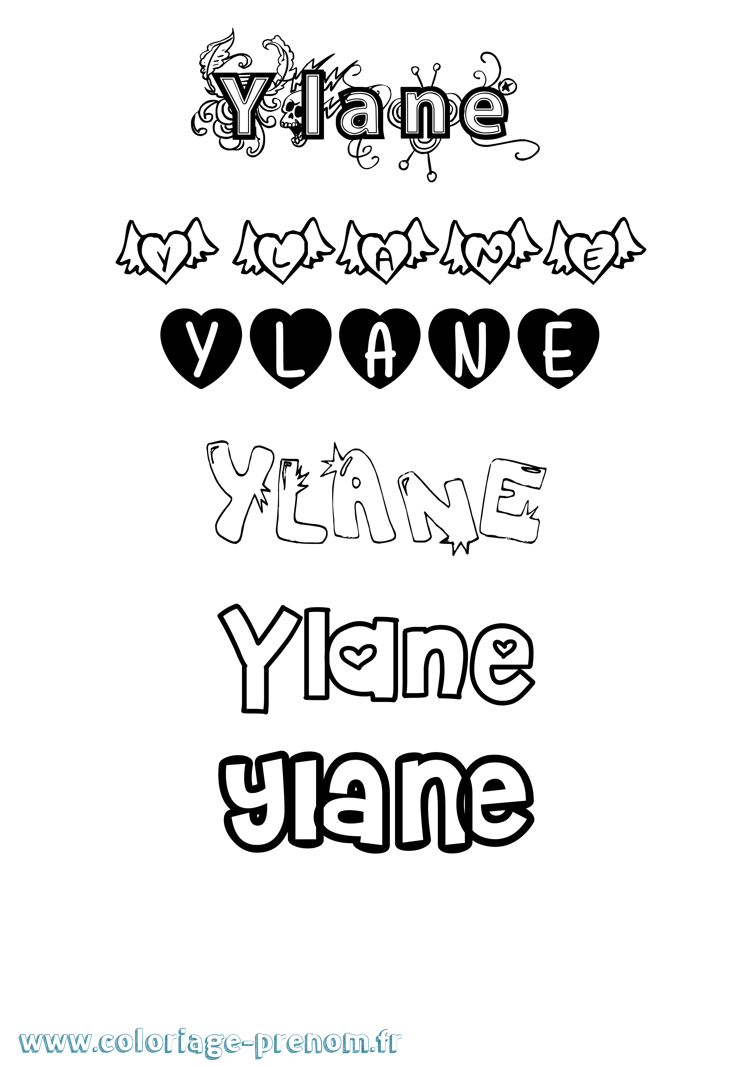 Coloriage Ylane Girly Coloriage prénom Ylane Girly