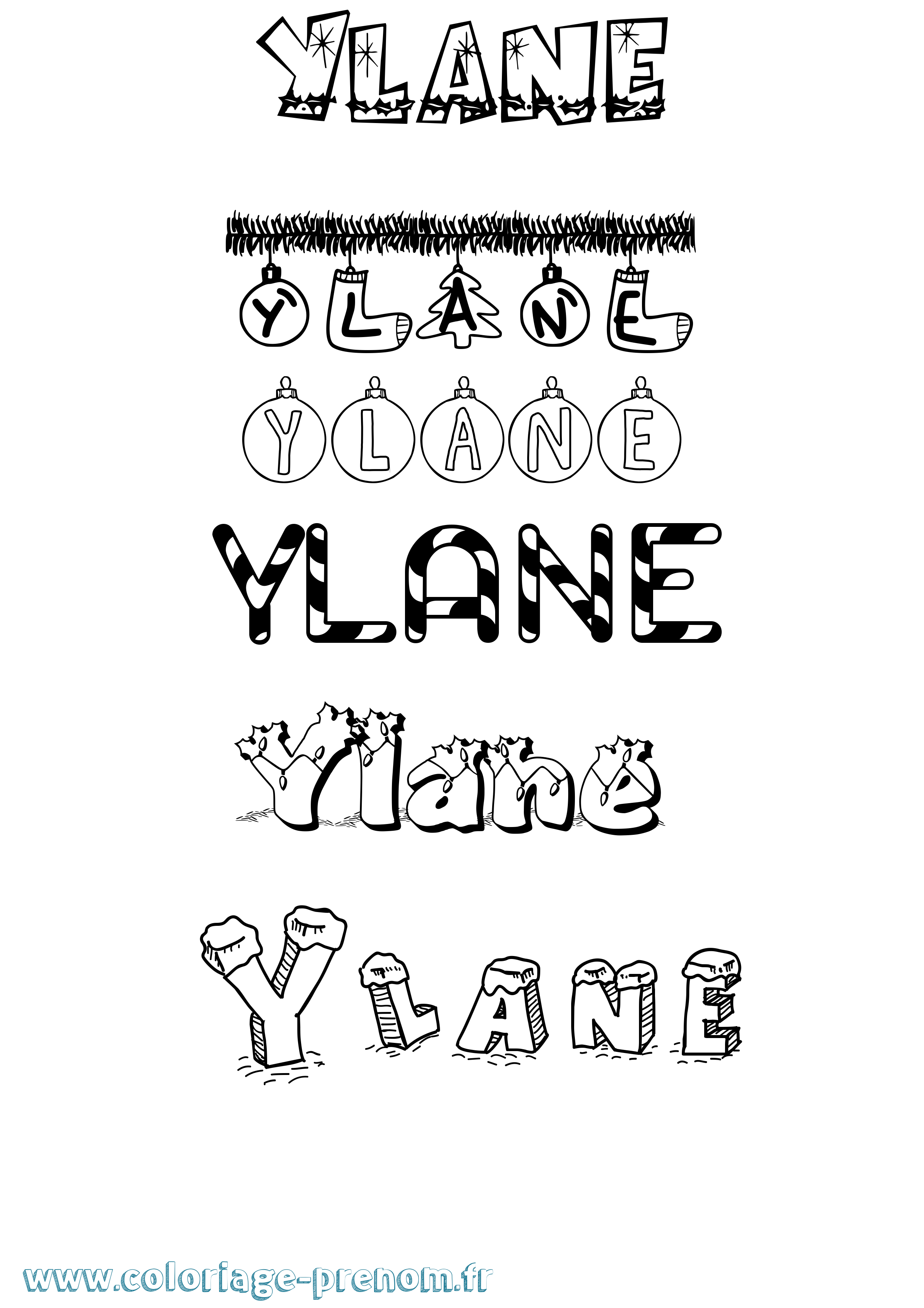 Coloriage Ylane Noël Coloriage prénom Ylane Noël