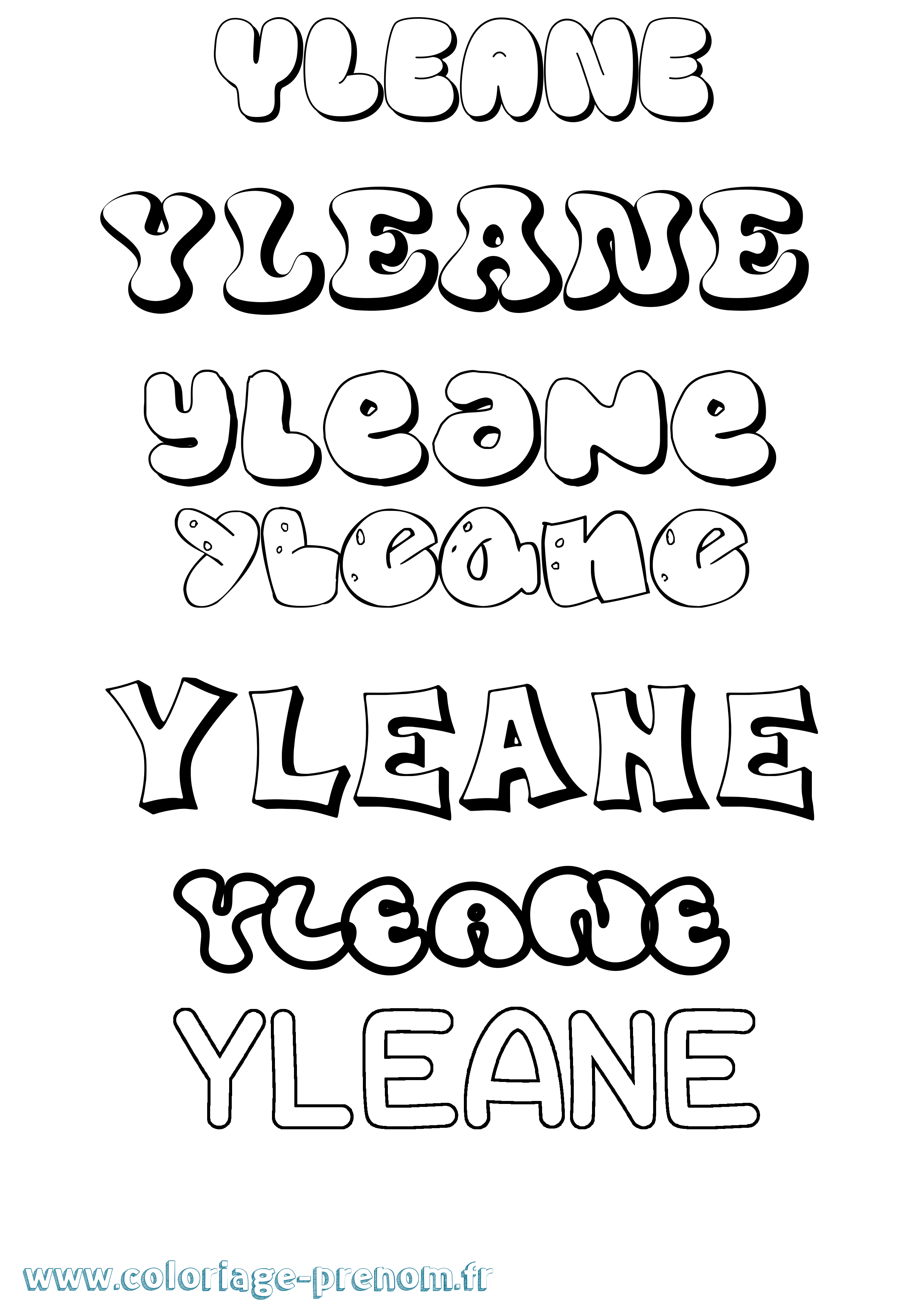 Coloriage Yleane Bubble Coloriage prénom Yleane Bubble