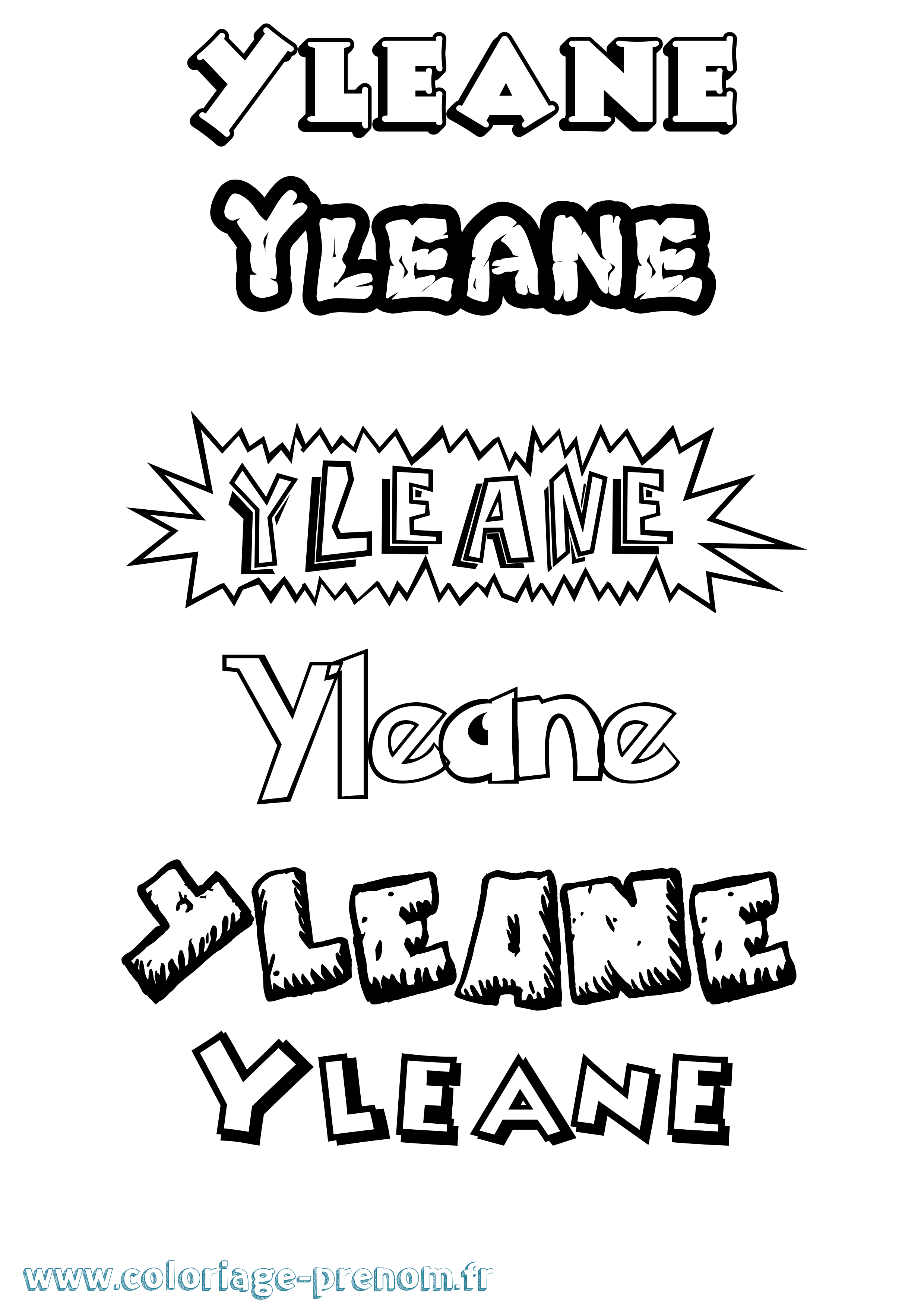 Coloriage Yleane Dessin Animé Coloriage prénom Yleane Dessin Animé