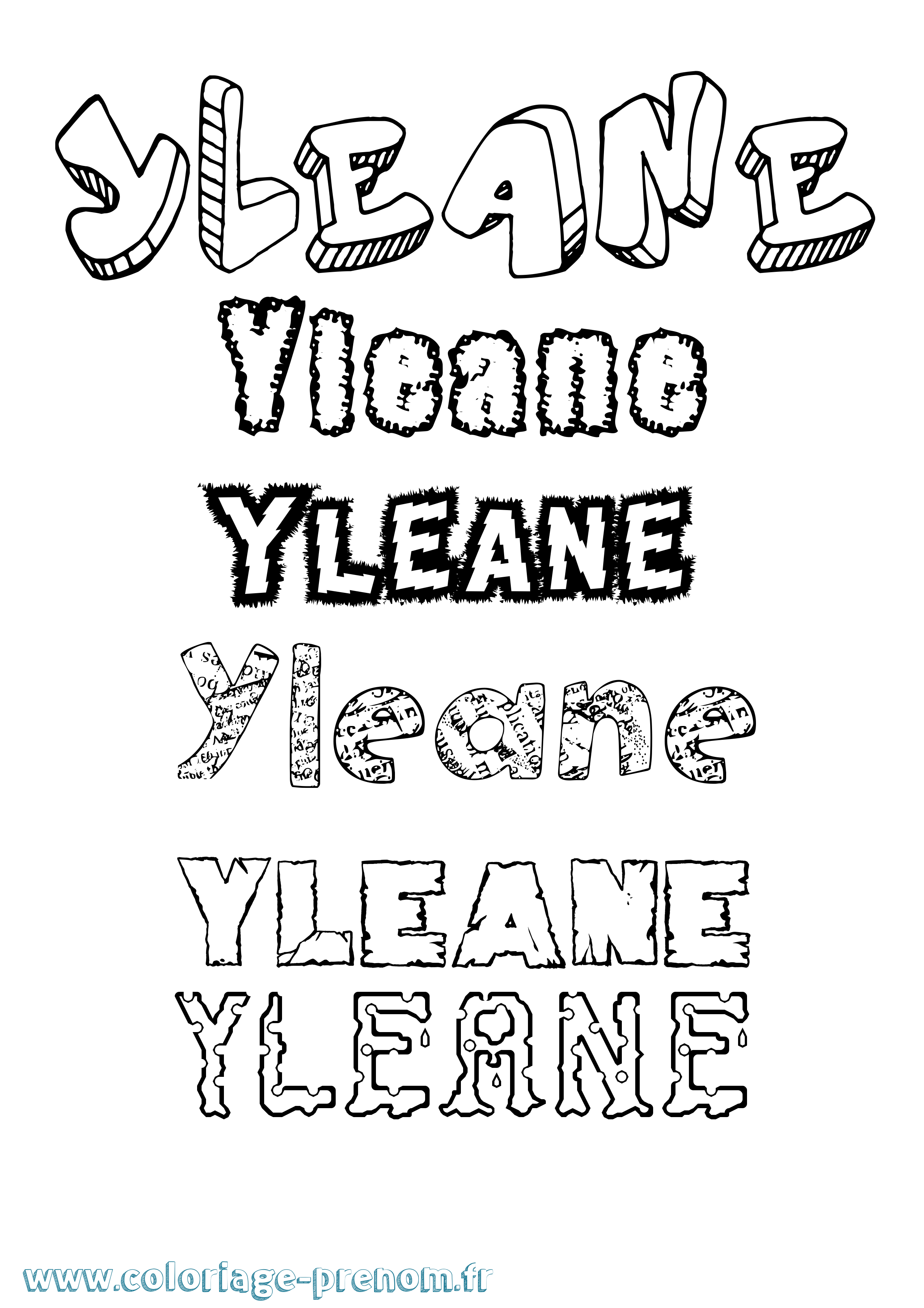 Coloriage Yleane Destructuré Coloriage prénom Yleane Destructuré