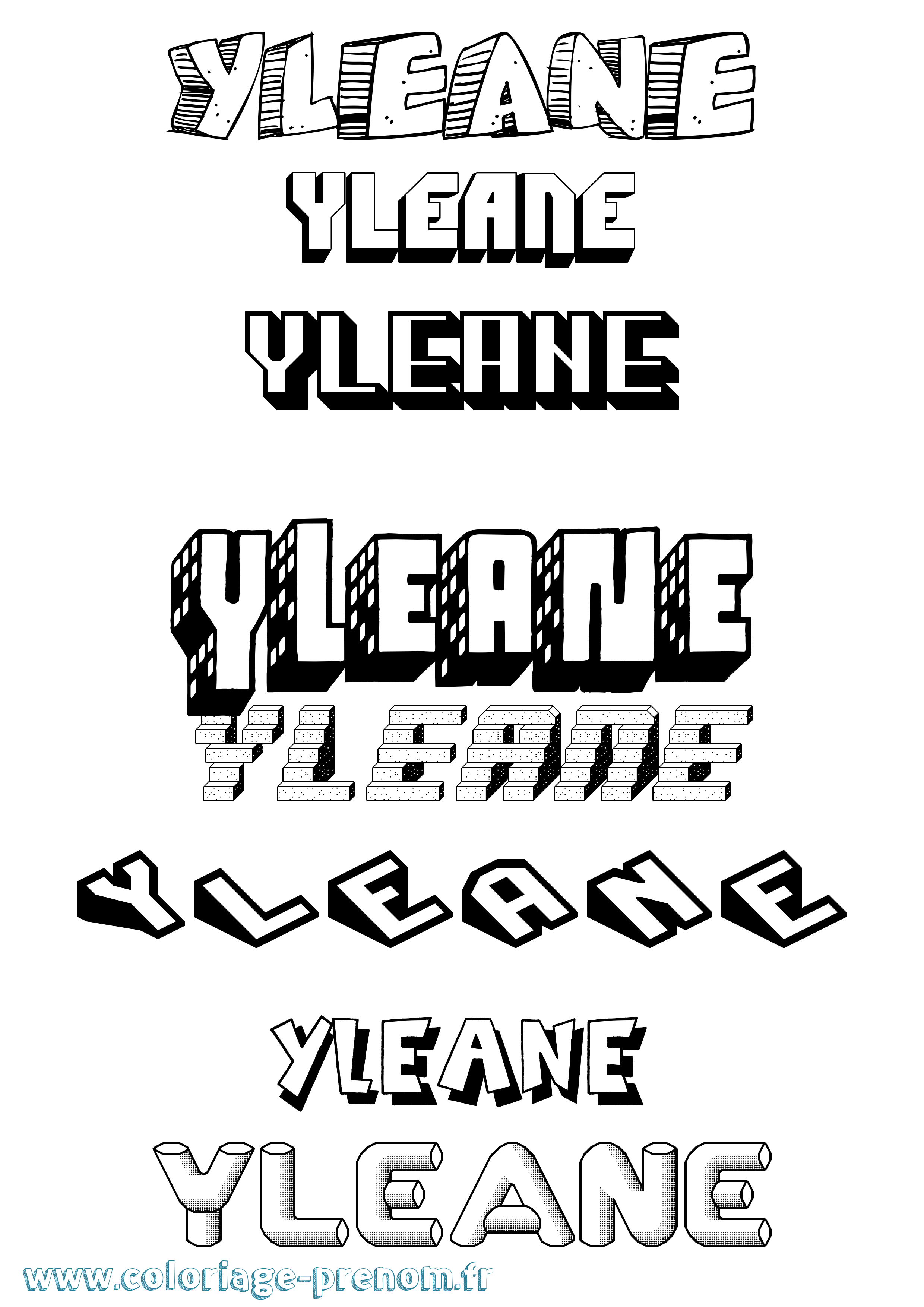 Coloriage Yleane Effet 3D Coloriage prénom Yleane Effet 3D