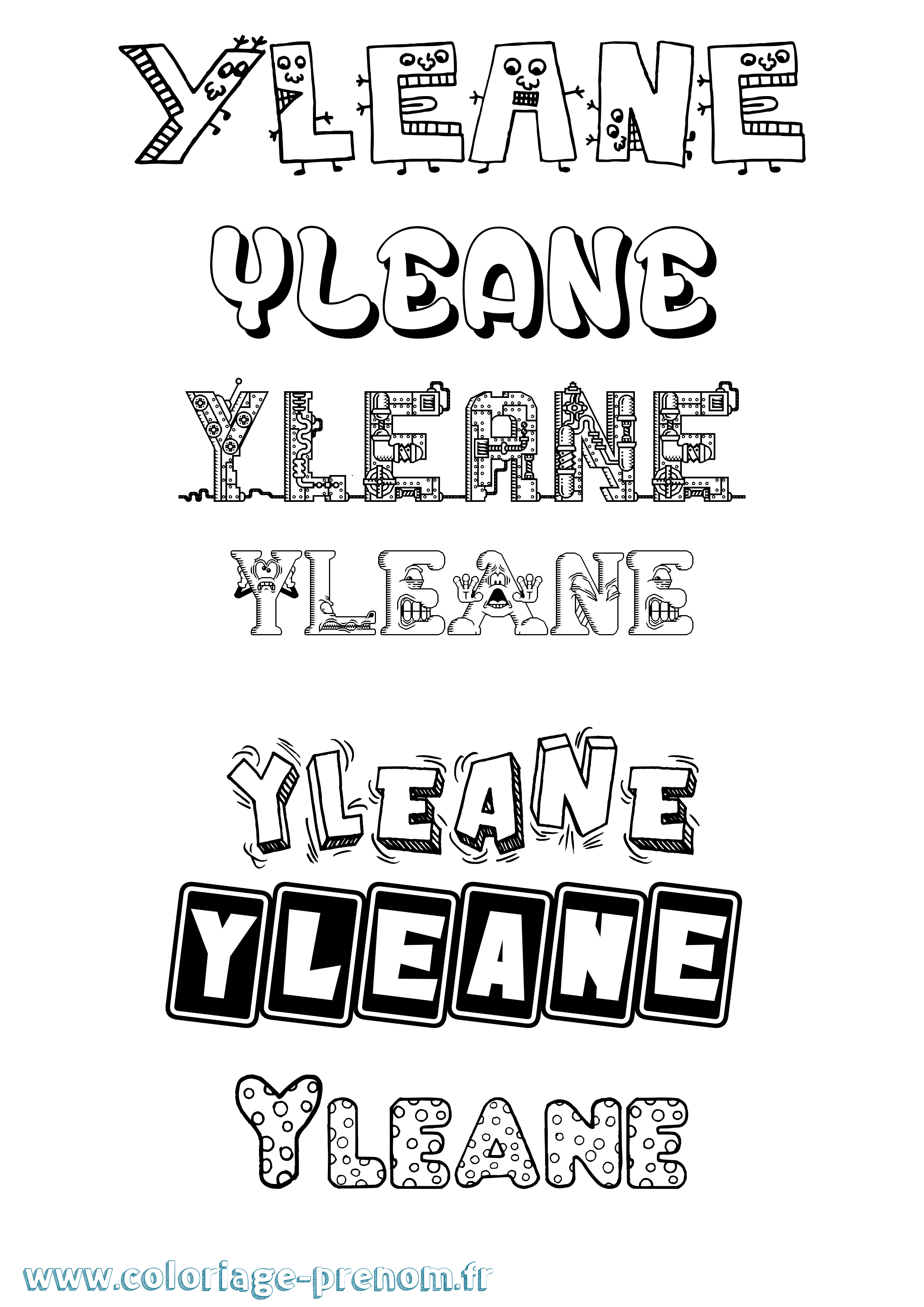Coloriage Yleane Fun Coloriage prénom Yleane Fun