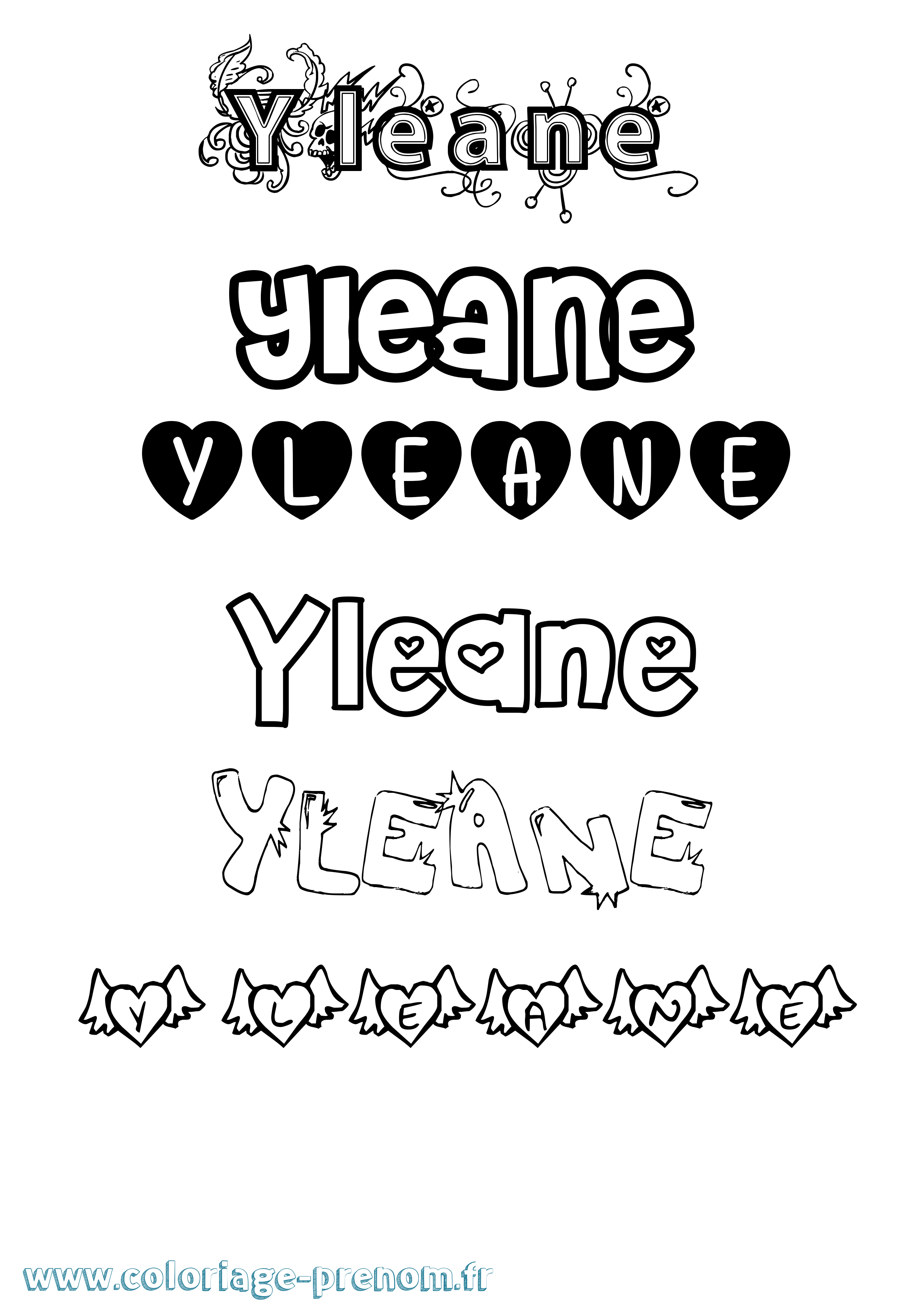 Coloriage Yleane Girly Coloriage prénom Yleane Girly