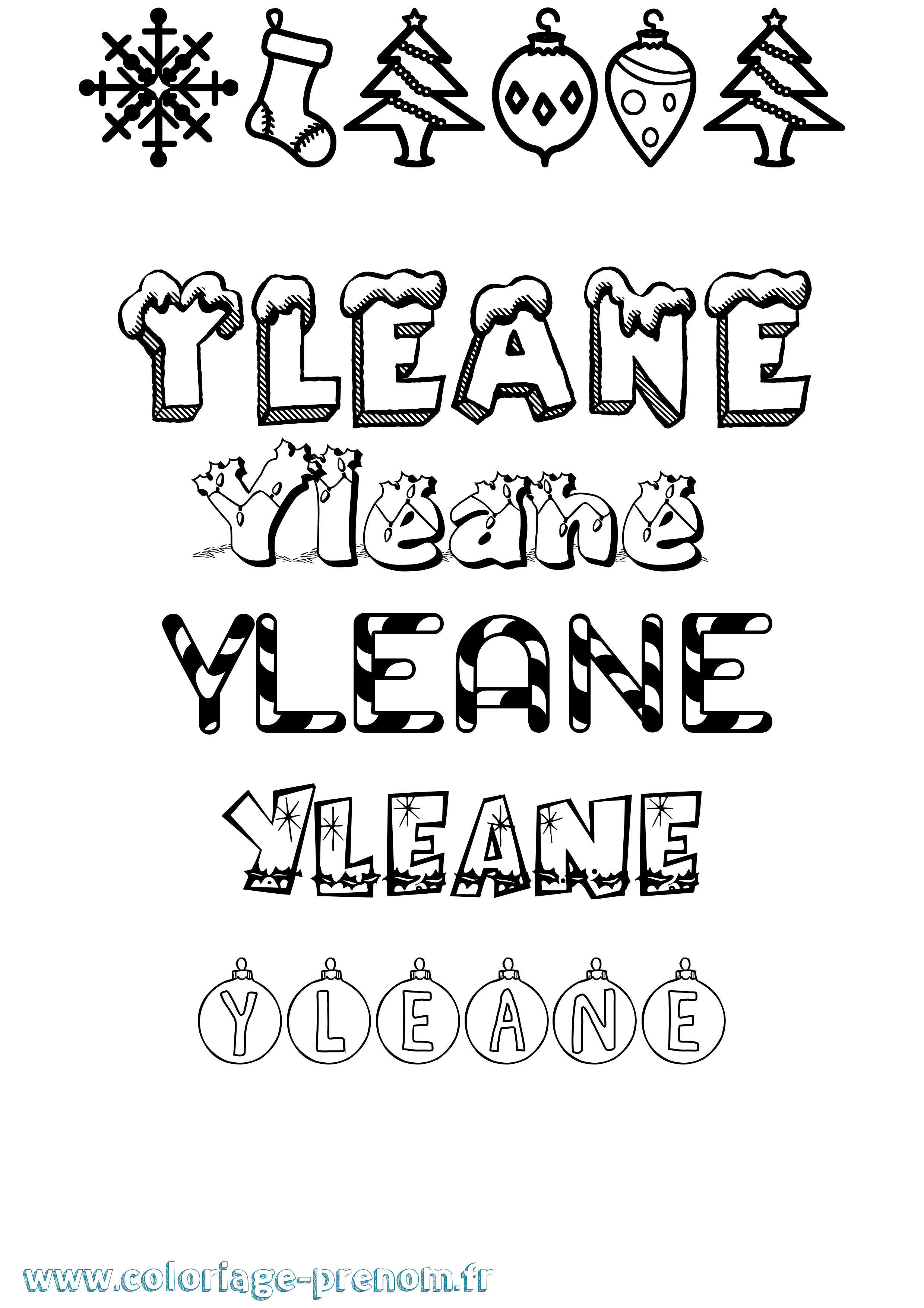Coloriage Yleane Noël Coloriage prénom Yleane Noël