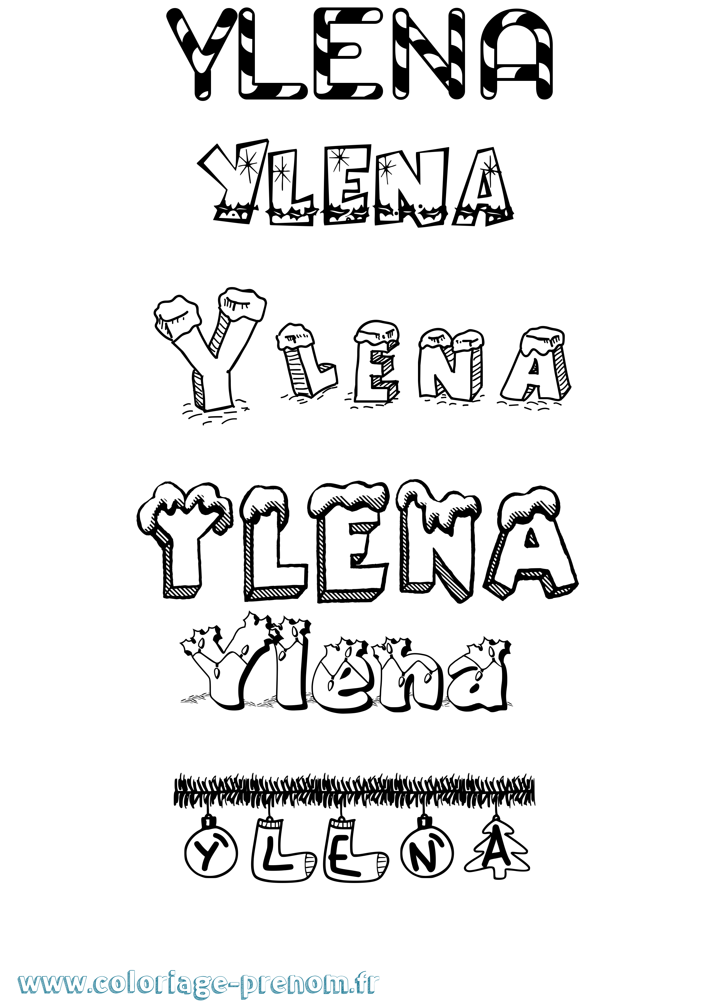 Coloriage Ylena Noël Coloriage prénom Ylena Noël