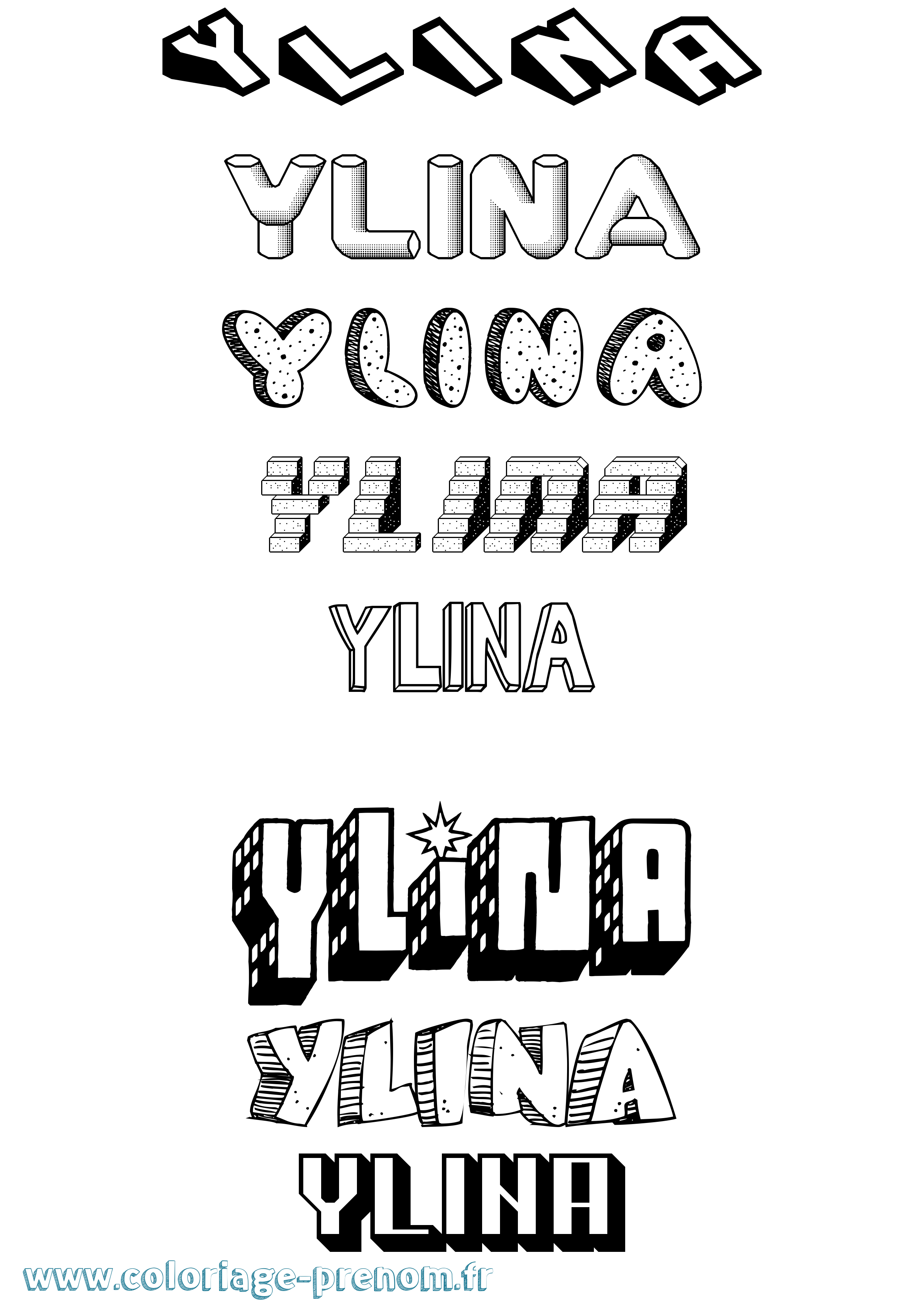 Coloriage Ylina Effet 3D Coloriage prénom Ylina Effet 3D
