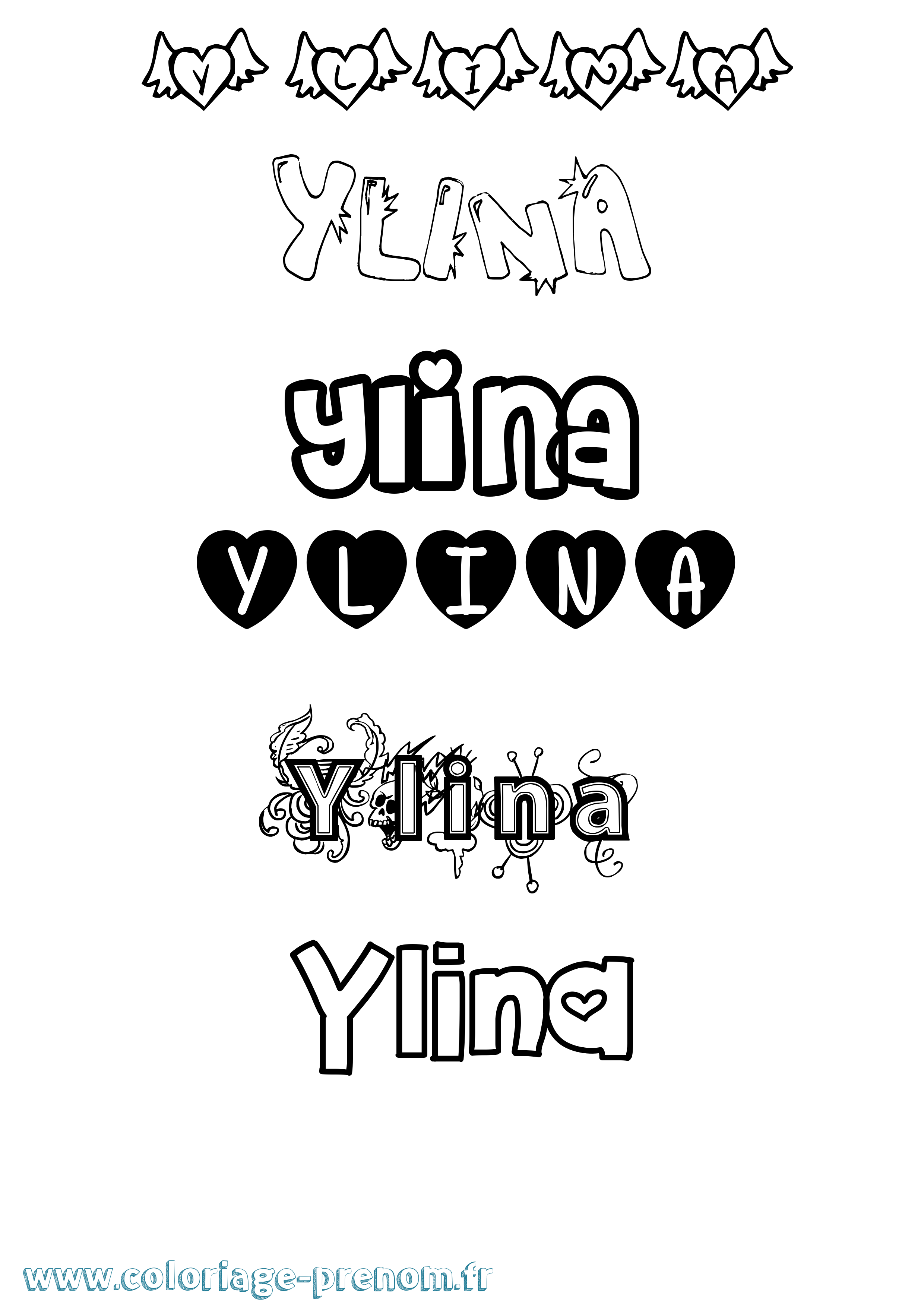 Coloriage Ylina Girly Coloriage prénom Ylina Girly