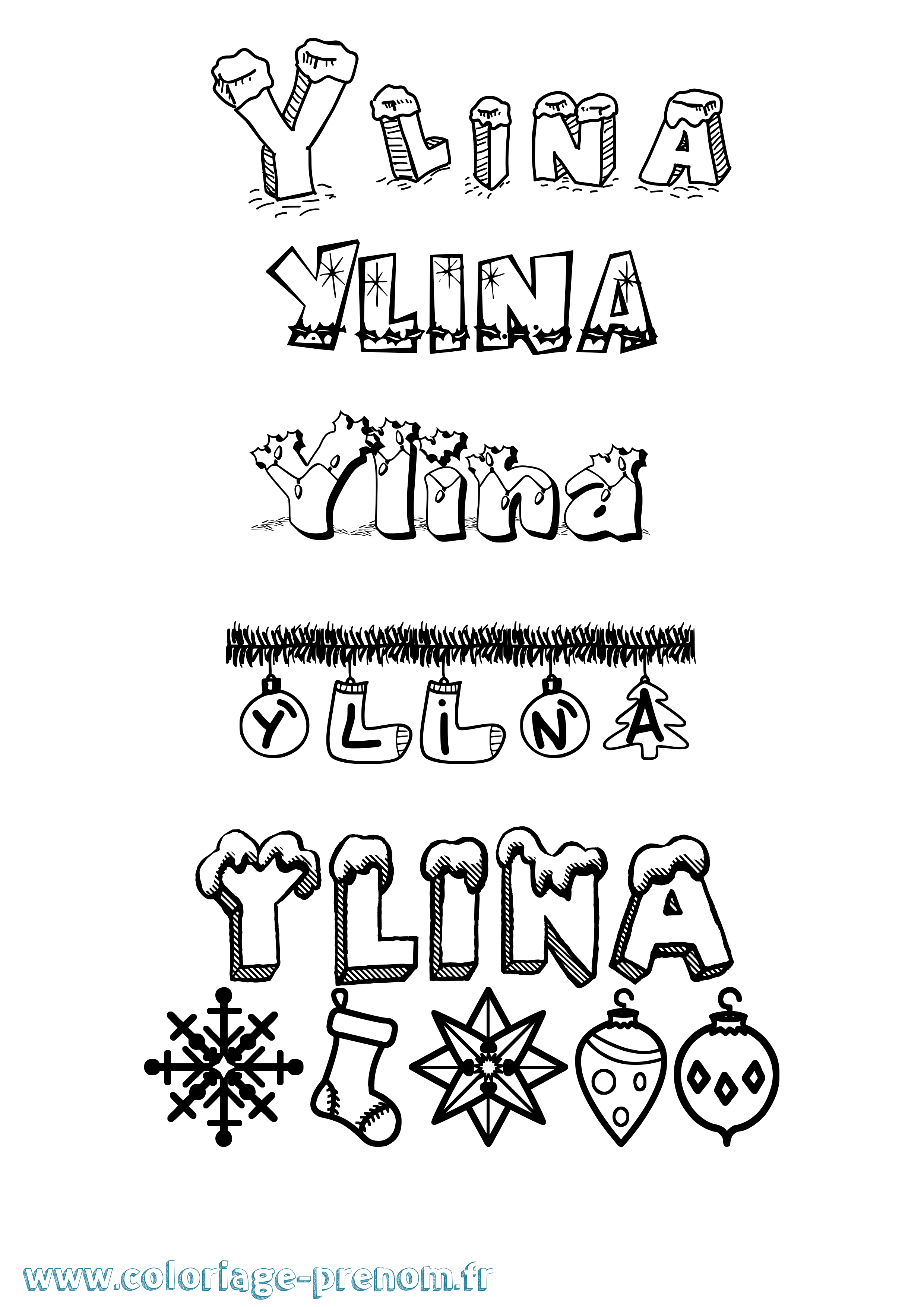 Coloriage Ylina Noël Coloriage prénom Ylina Noël