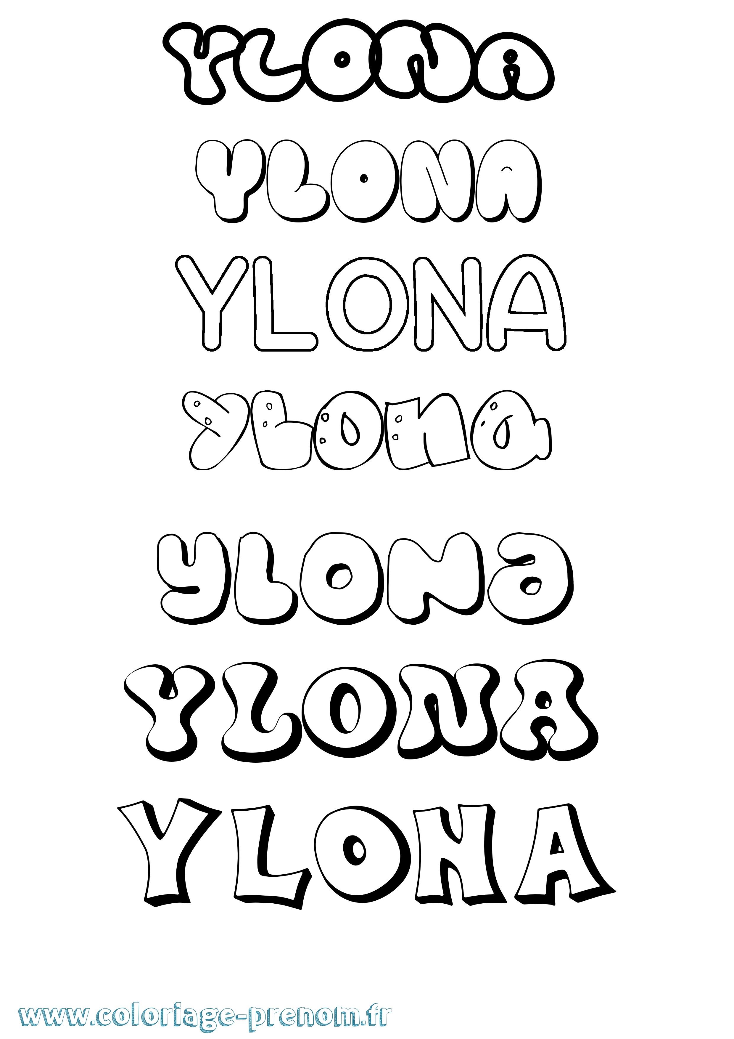 Coloriage Ylona Bubble Coloriage prénom Ylona Bubble