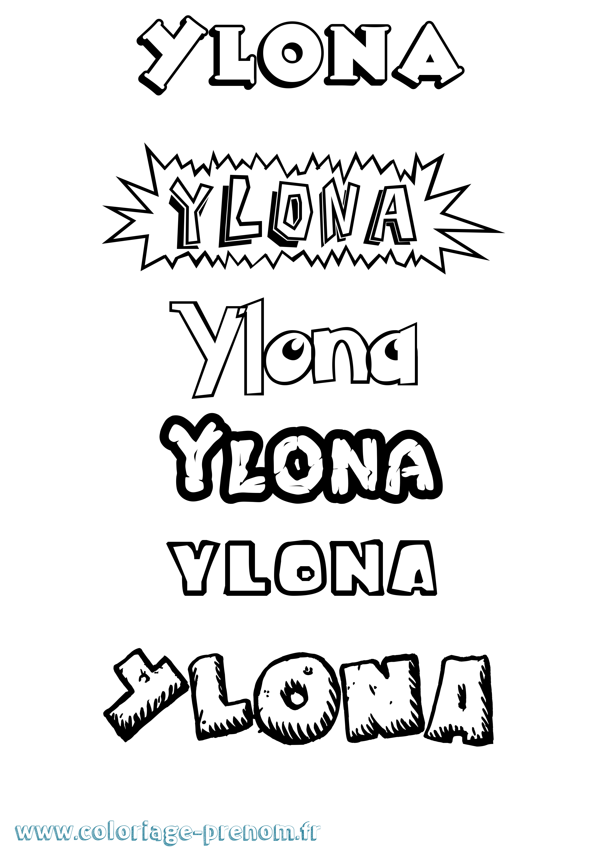 Coloriage Ylona Dessin Animé Coloriage prénom Ylona Dessin Animé