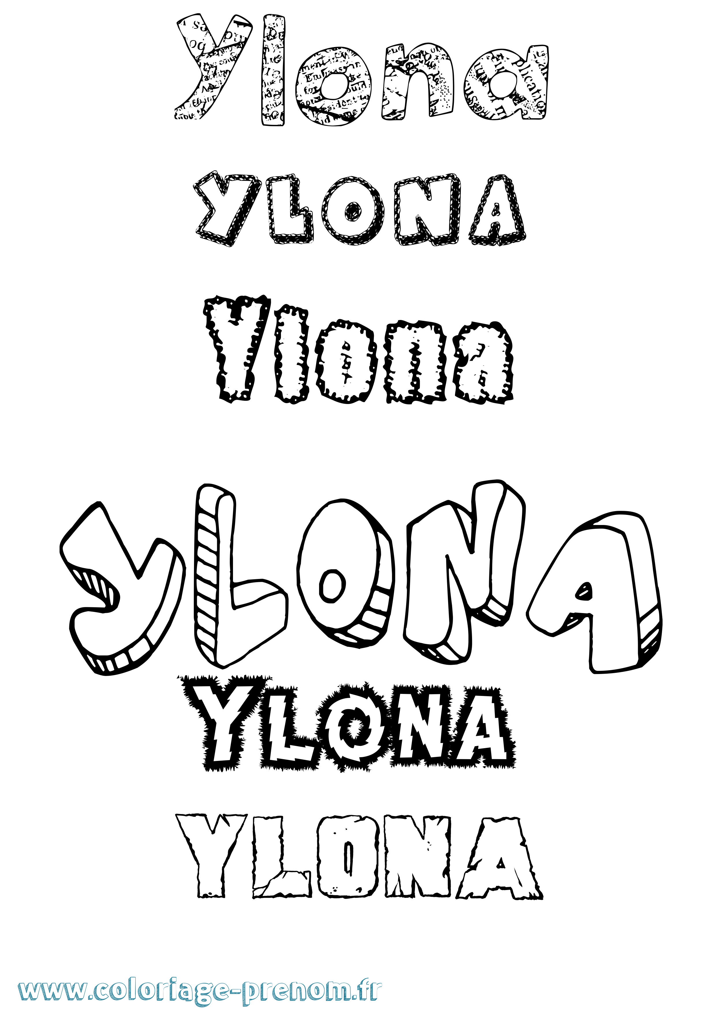 Coloriage Ylona Destructuré Coloriage prénom Ylona Destructuré