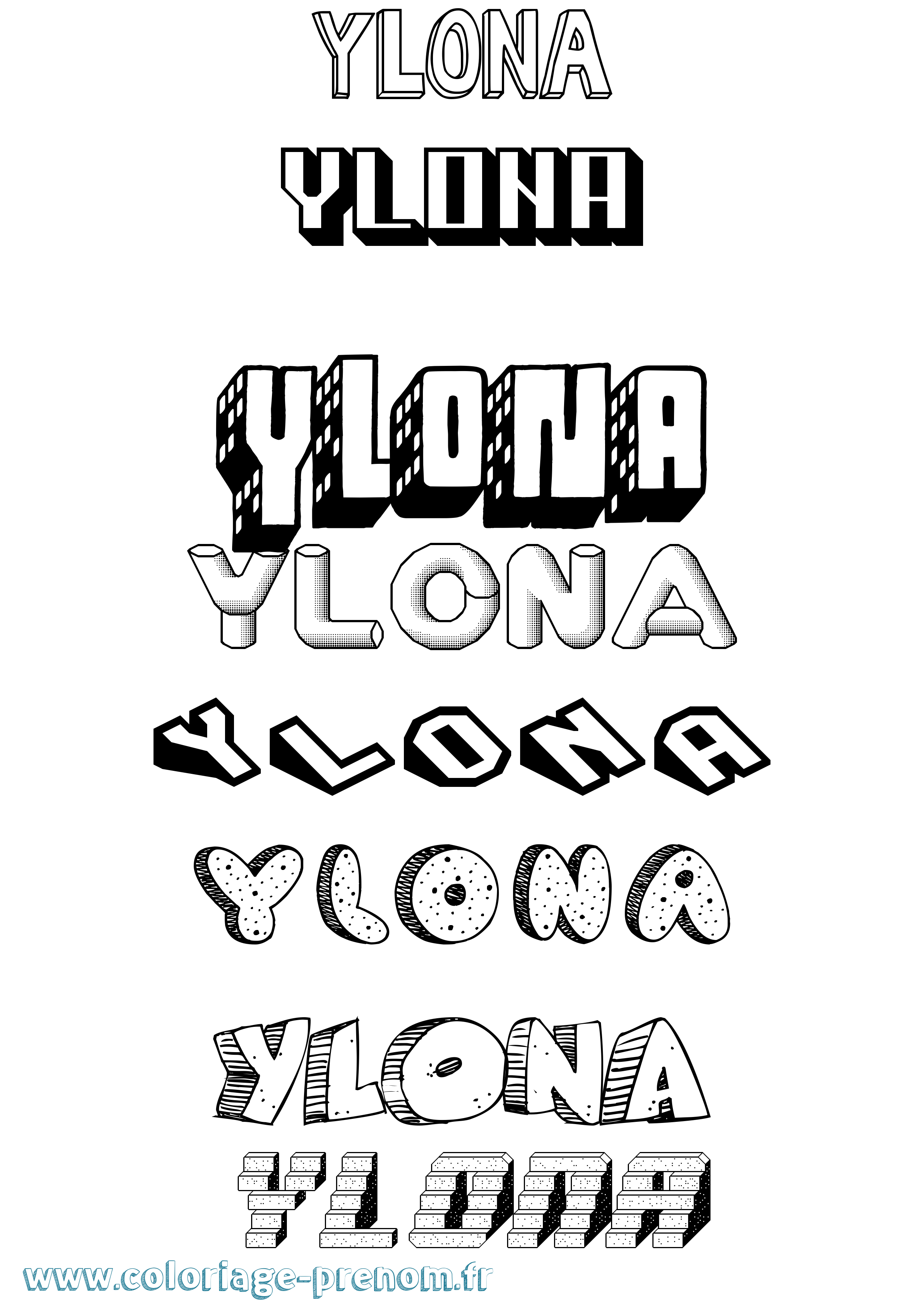 Coloriage Ylona Effet 3D Coloriage prénom Ylona Effet 3D