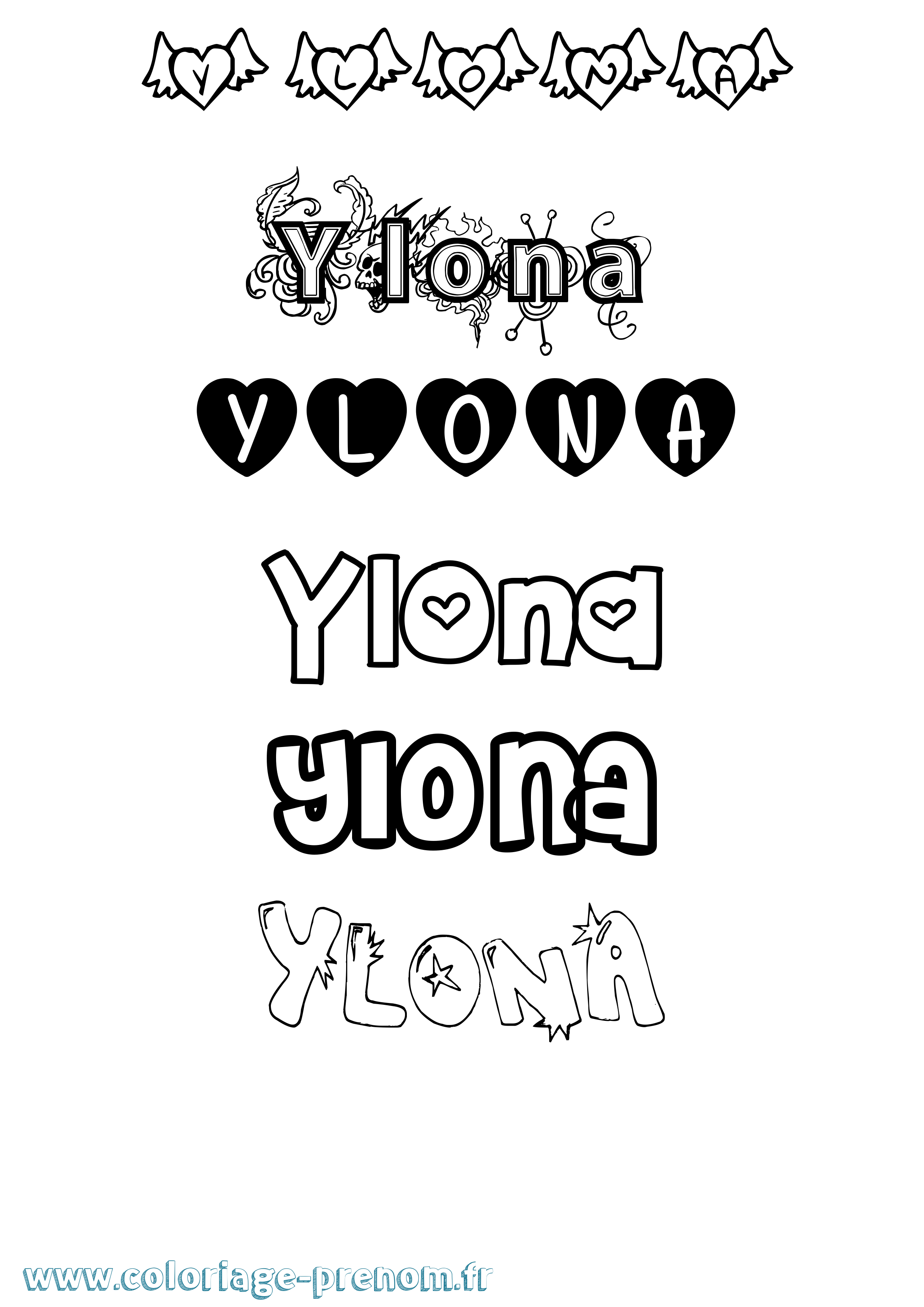 Coloriage Ylona Girly Coloriage prénom Ylona Girly