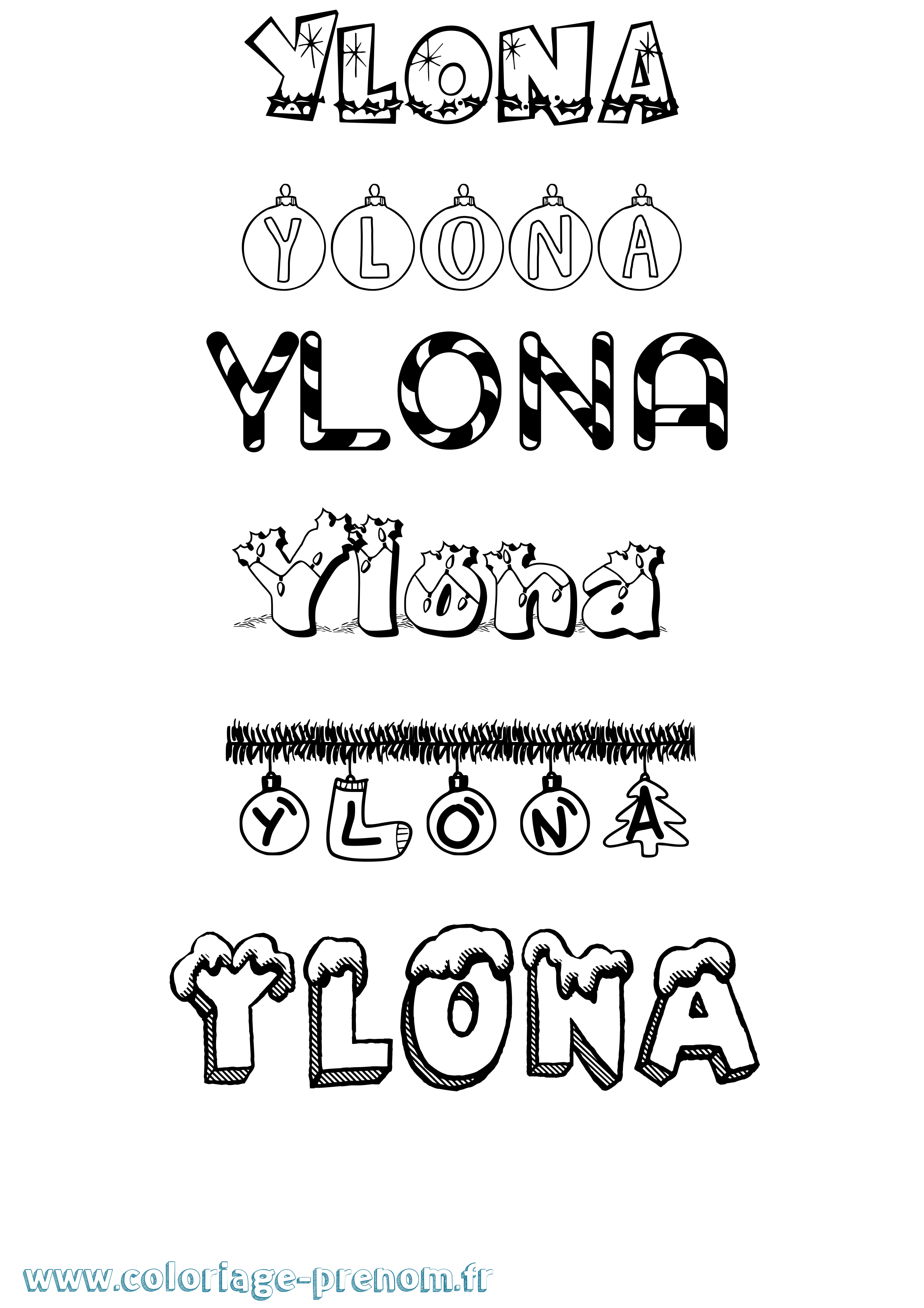 Coloriage Ylona Noël Coloriage prénom Ylona Noël