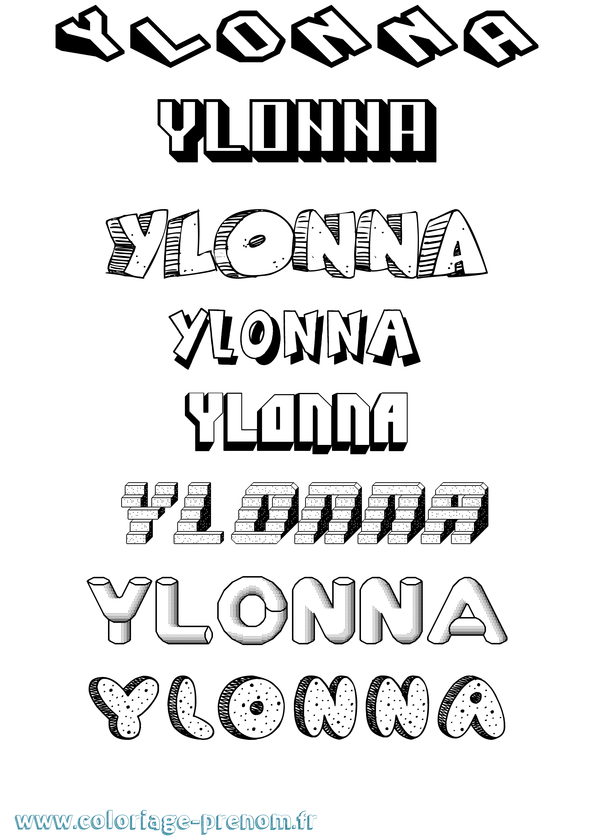 Coloriage Ylonna Effet 3D Coloriage prénom Ylonna Effet 3D