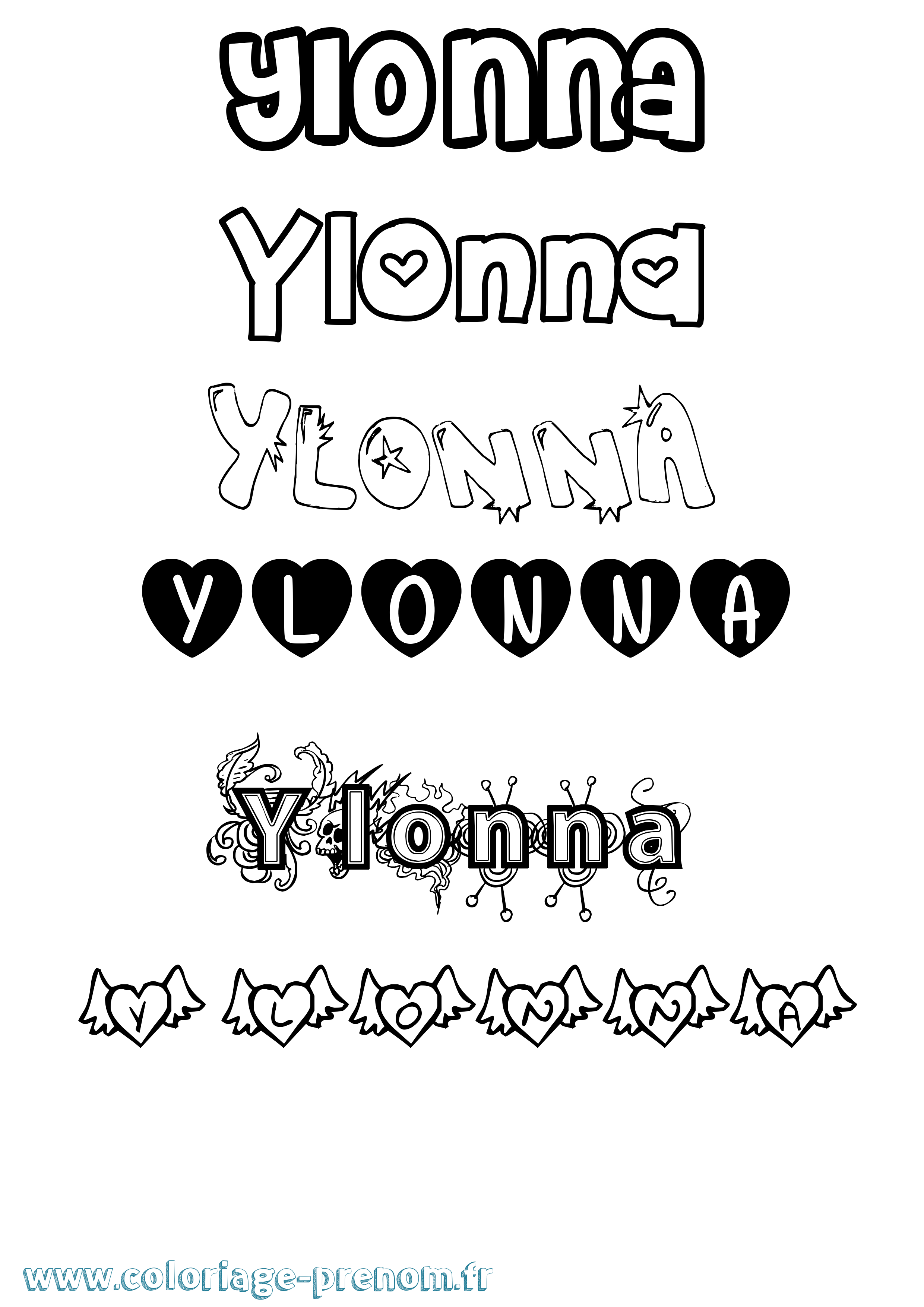 Coloriage Ylonna Girly Coloriage prénom Ylonna Girly