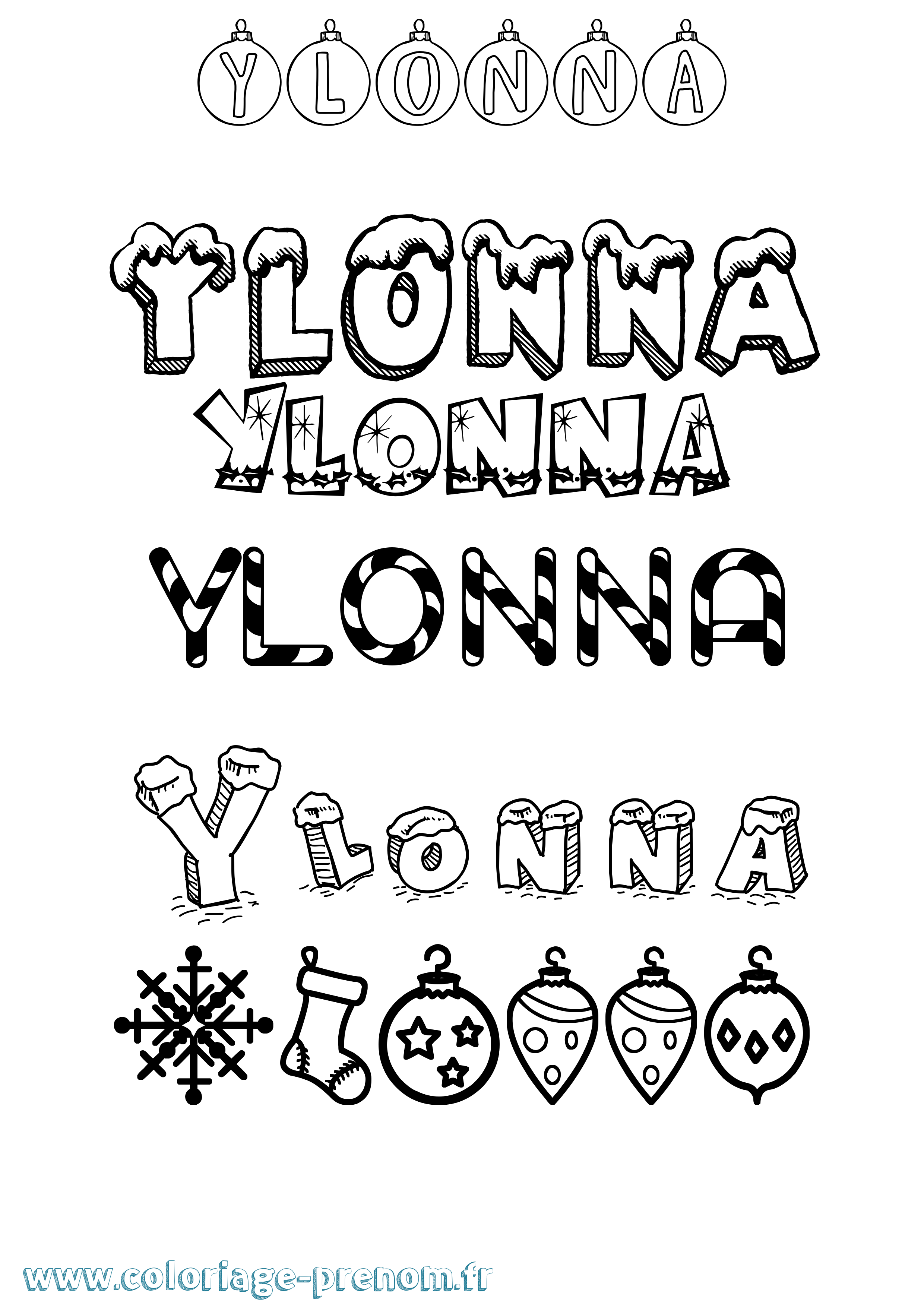 Coloriage Ylonna Noël Coloriage prénom Ylonna Noël