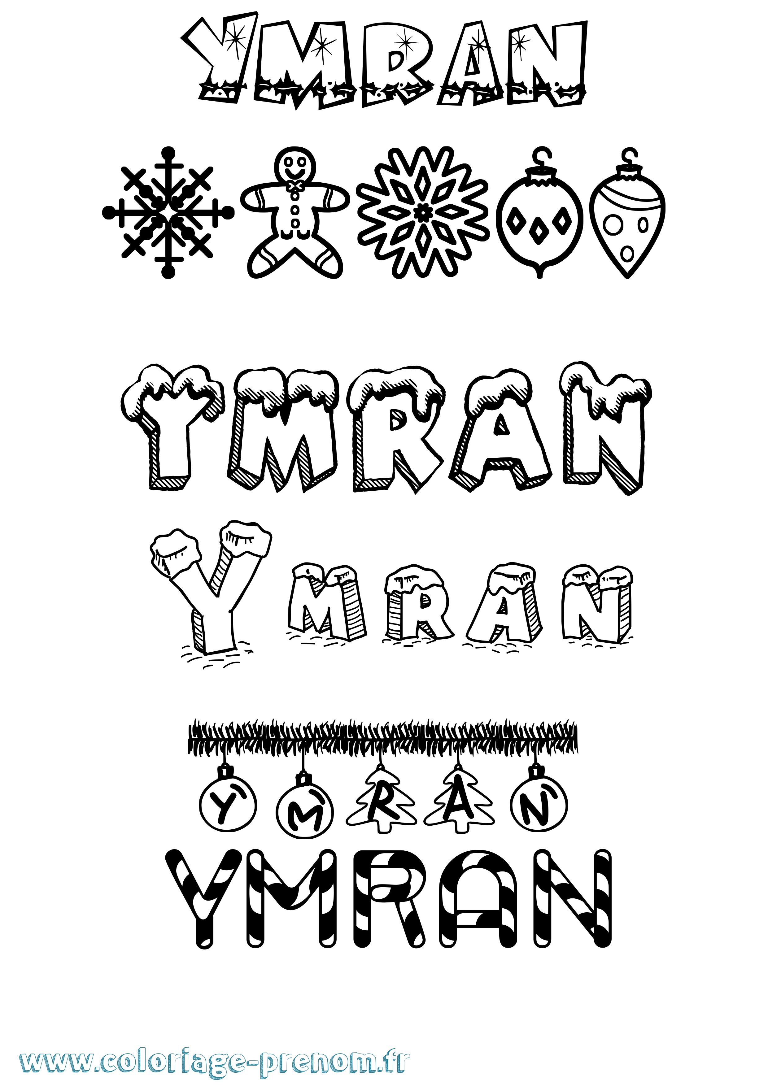 Coloriage Ymran Noël Coloriage prénom Ymran Noël