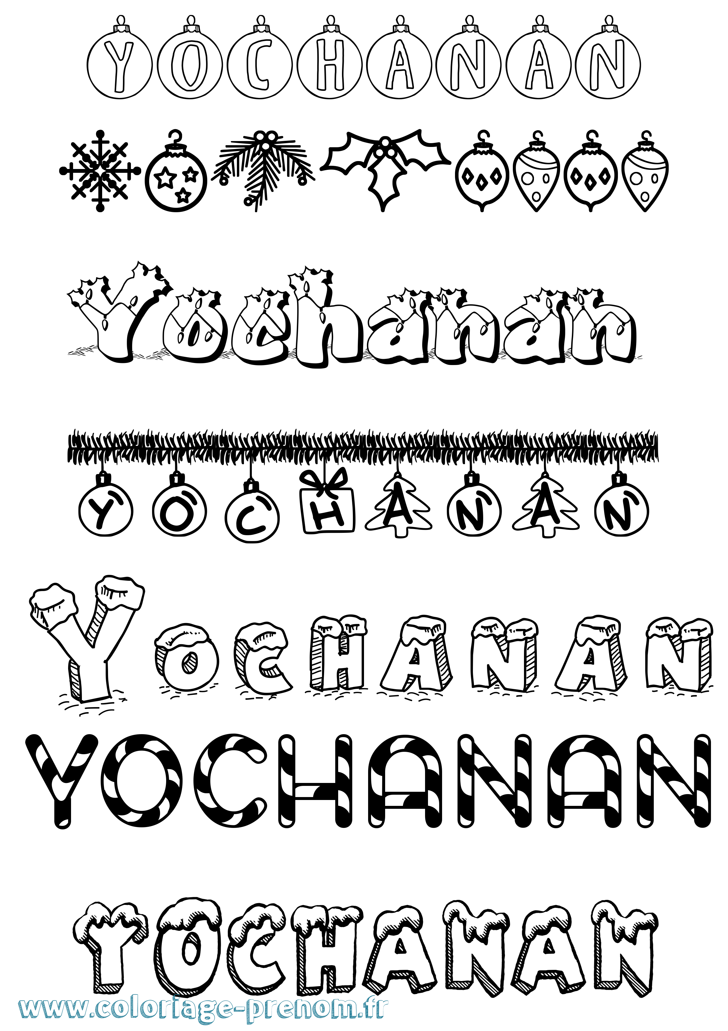 Coloriage Yochanan Noël Coloriage prénom Yochanan Noël
