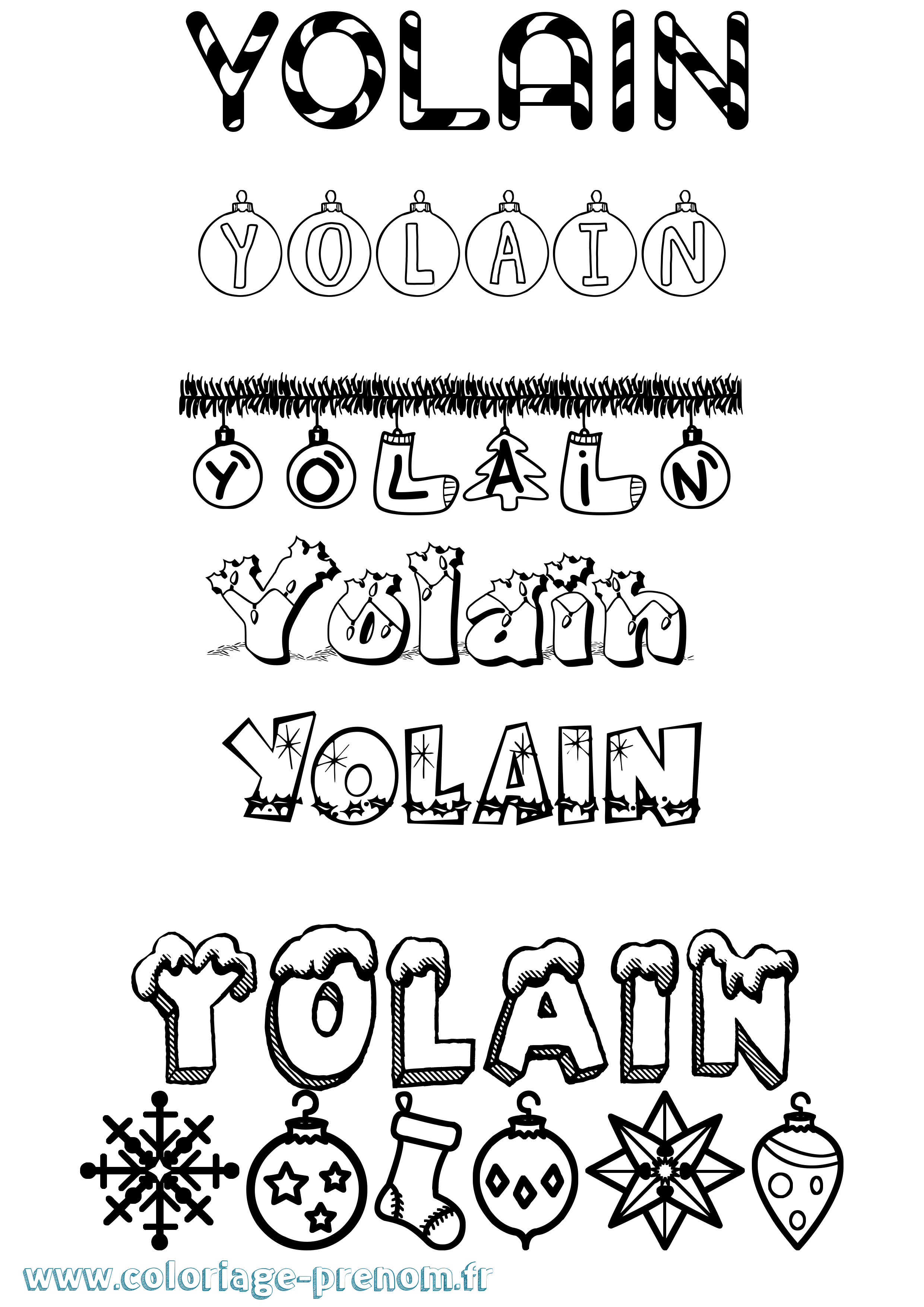 Coloriage Yolain Noël Coloriage prénom Yolain Noël