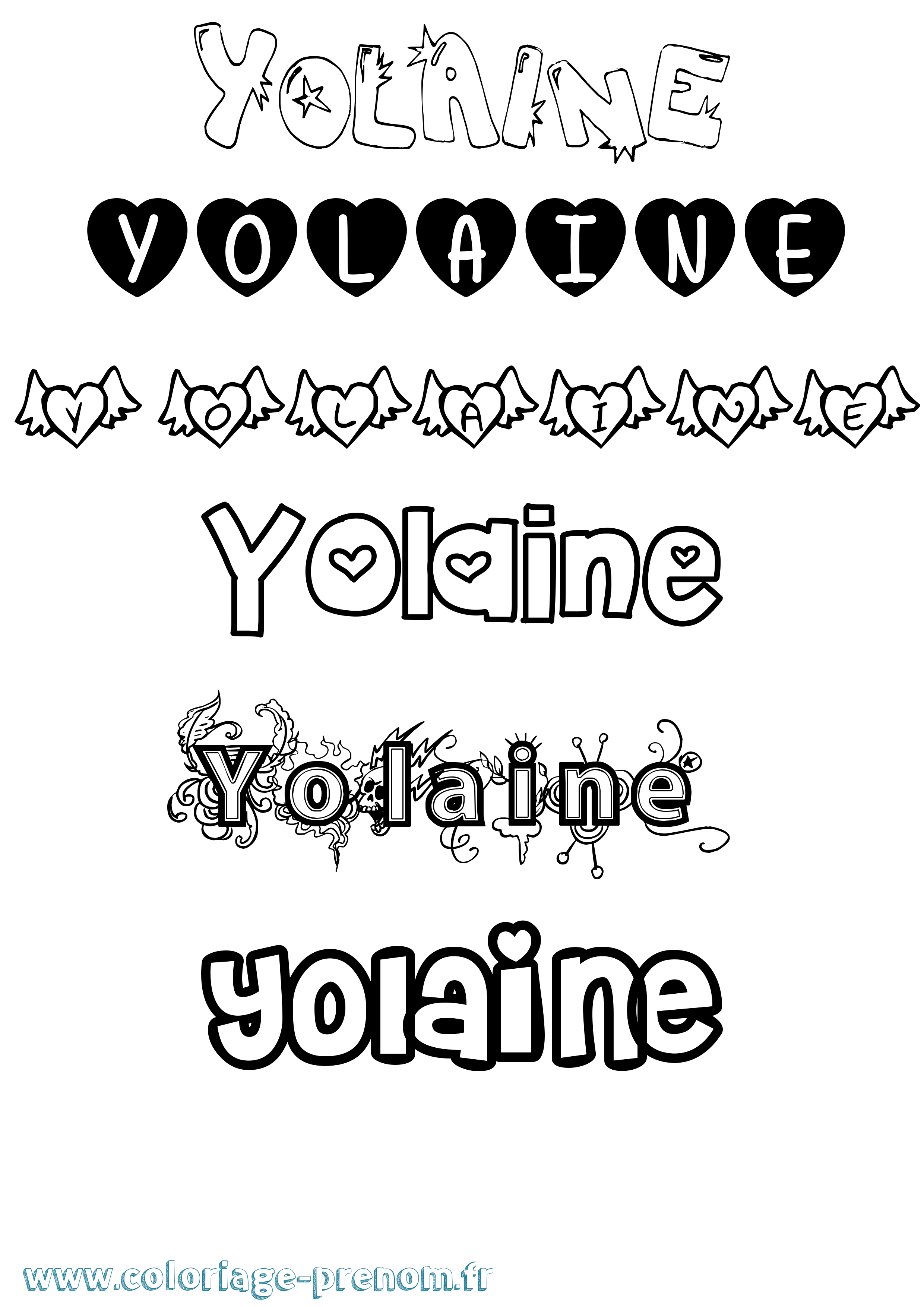 Coloriage Yolaine Girly Coloriage prénom Yolaine Girly