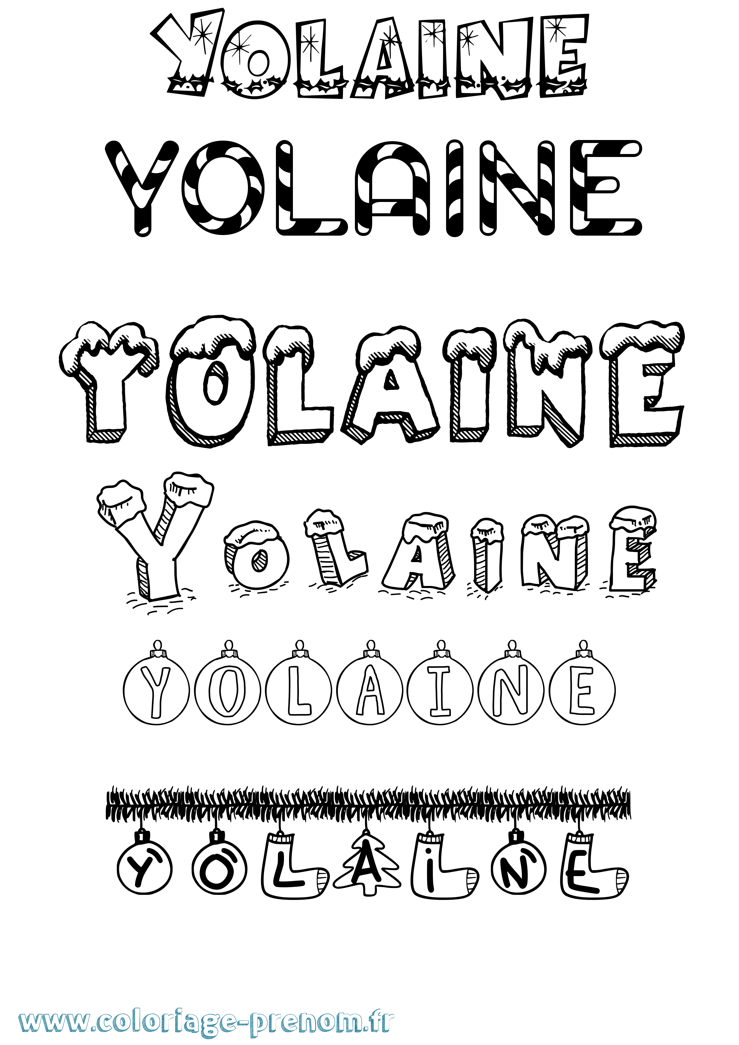 Coloriage Yolaine Noël Coloriage prénom Yolaine Noël