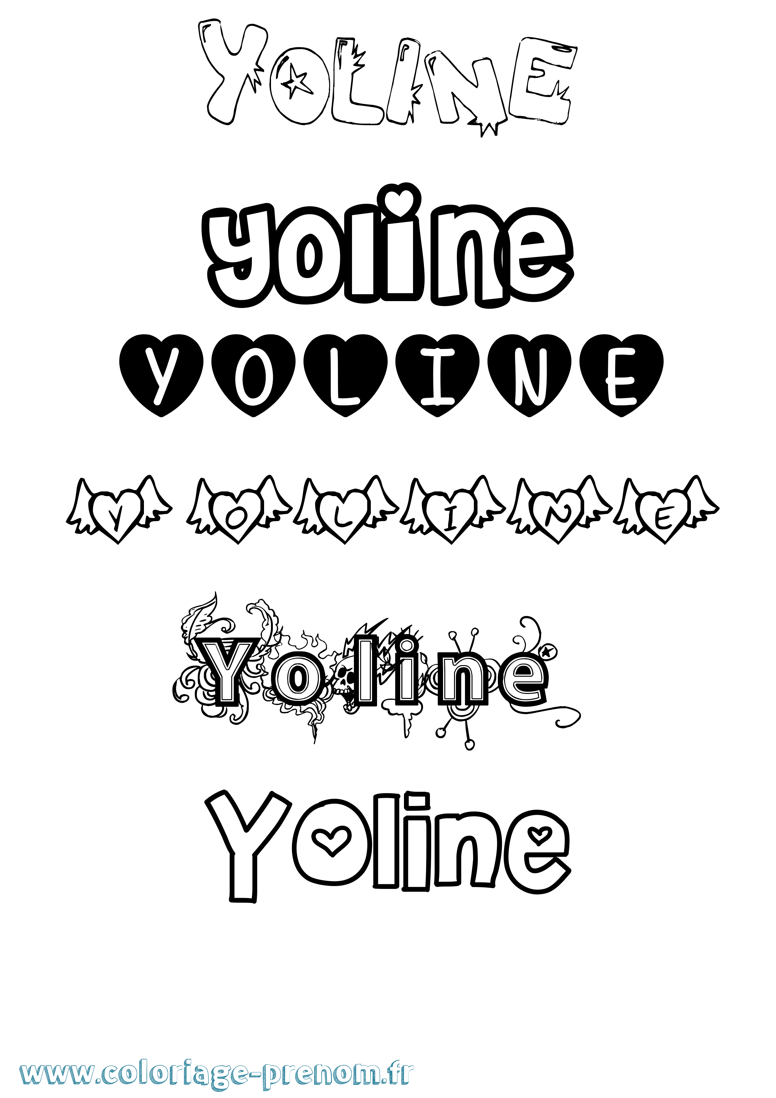 Coloriage Yoline Girly Coloriage prénom Yoline Girly