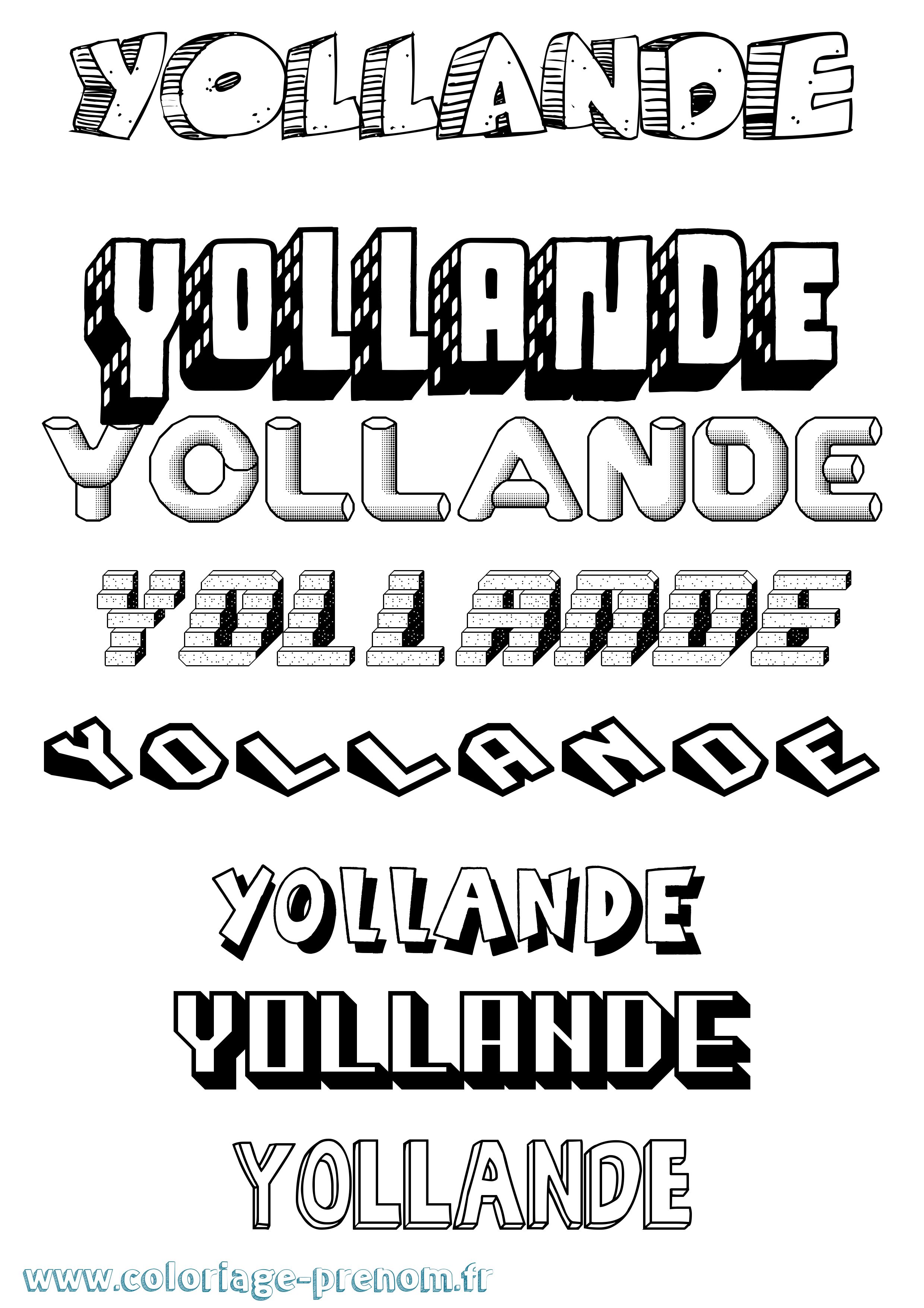 Coloriage Yollande Effet 3D Coloriage prénom Yollande Effet 3D