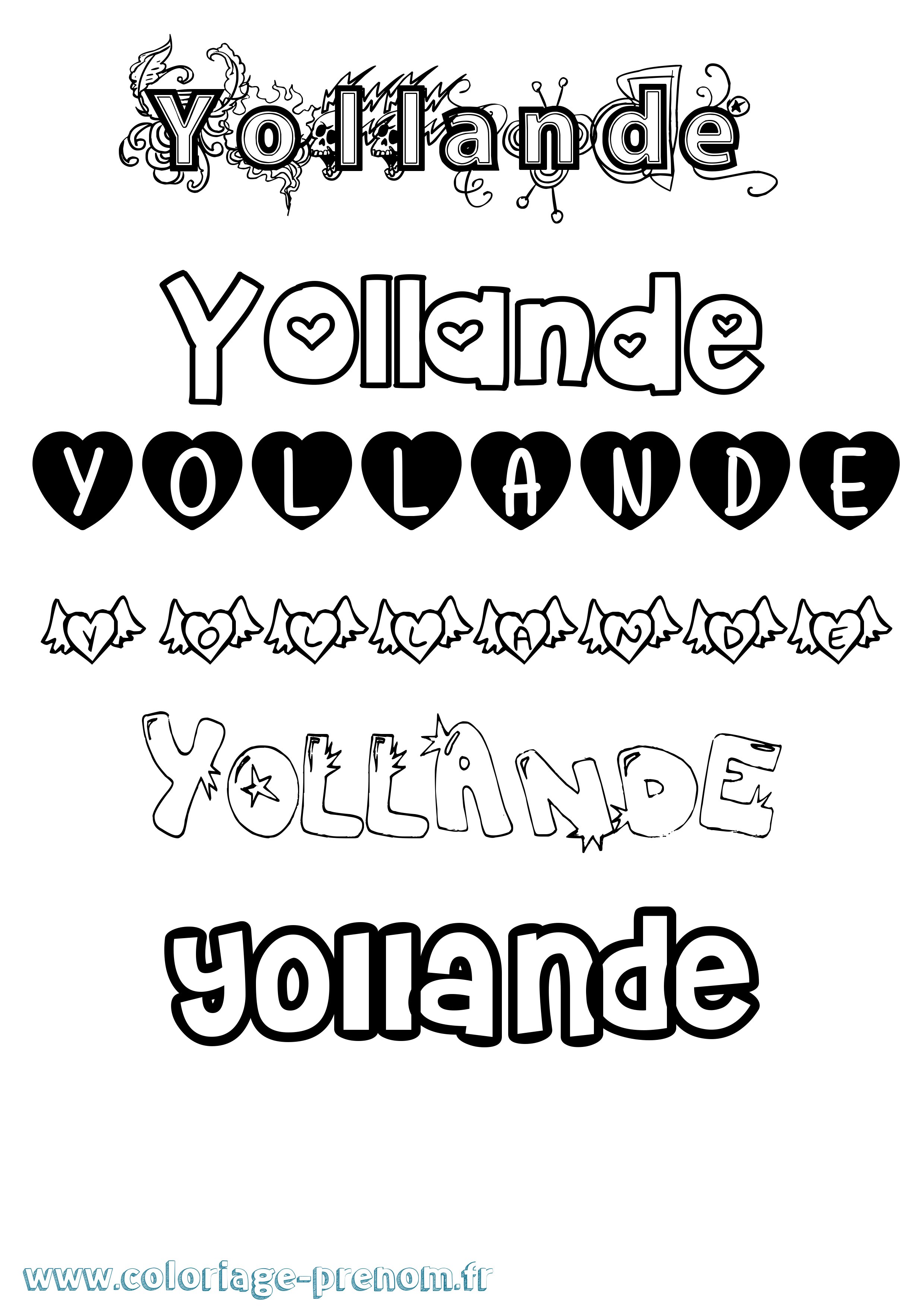 Coloriage Yollande Girly Coloriage prénom Yollande Girly