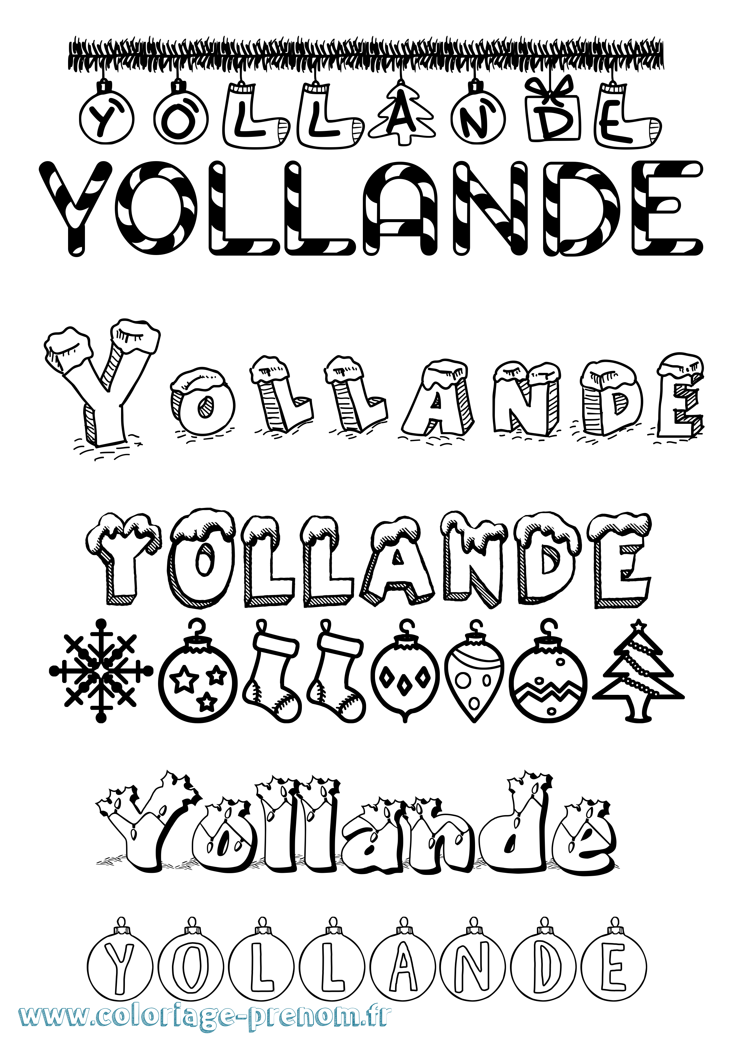 Coloriage Yollande Noël Coloriage prénom Yollande Noël