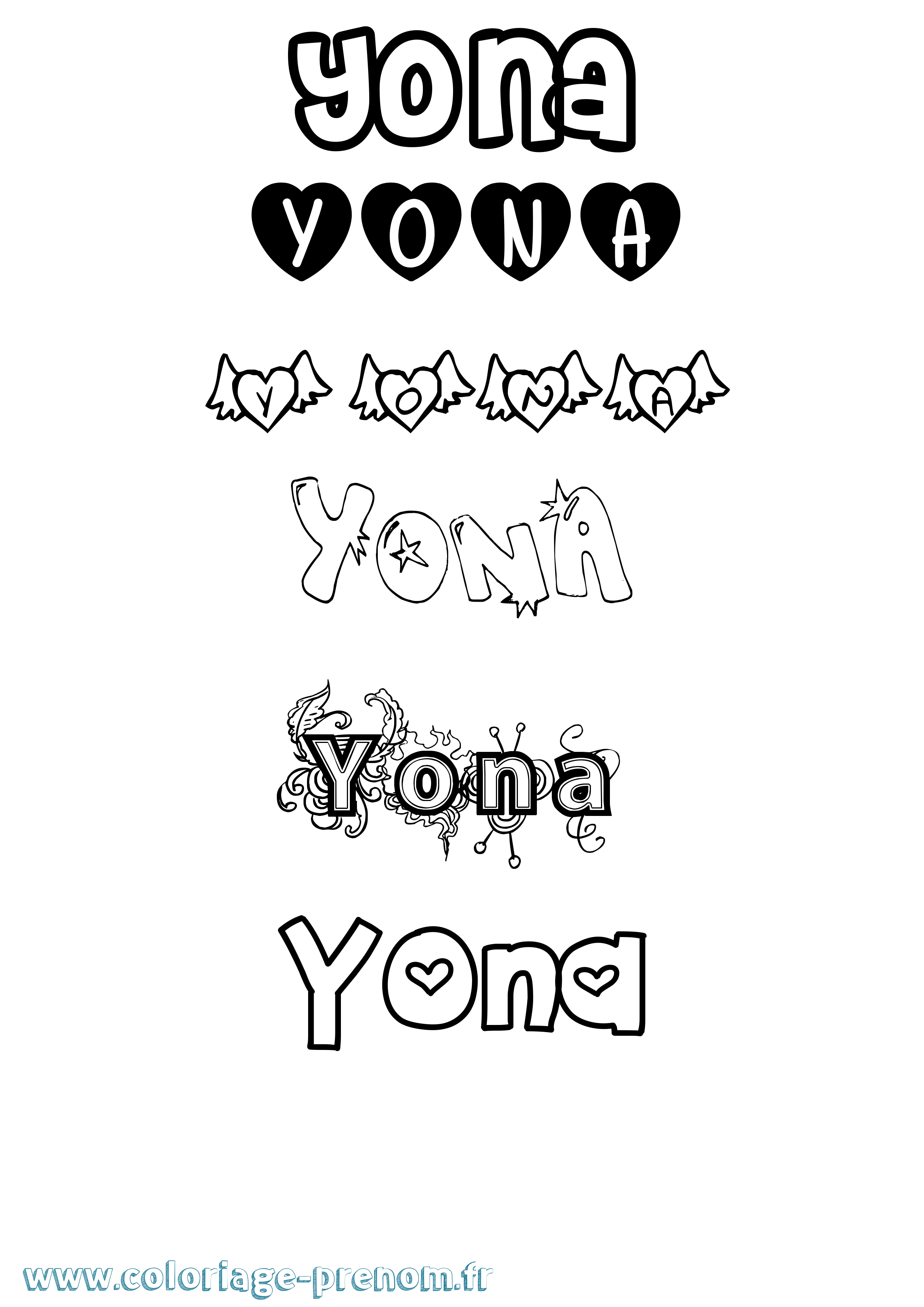 Coloriage Yona Girly Coloriage prénom Yona Girly
