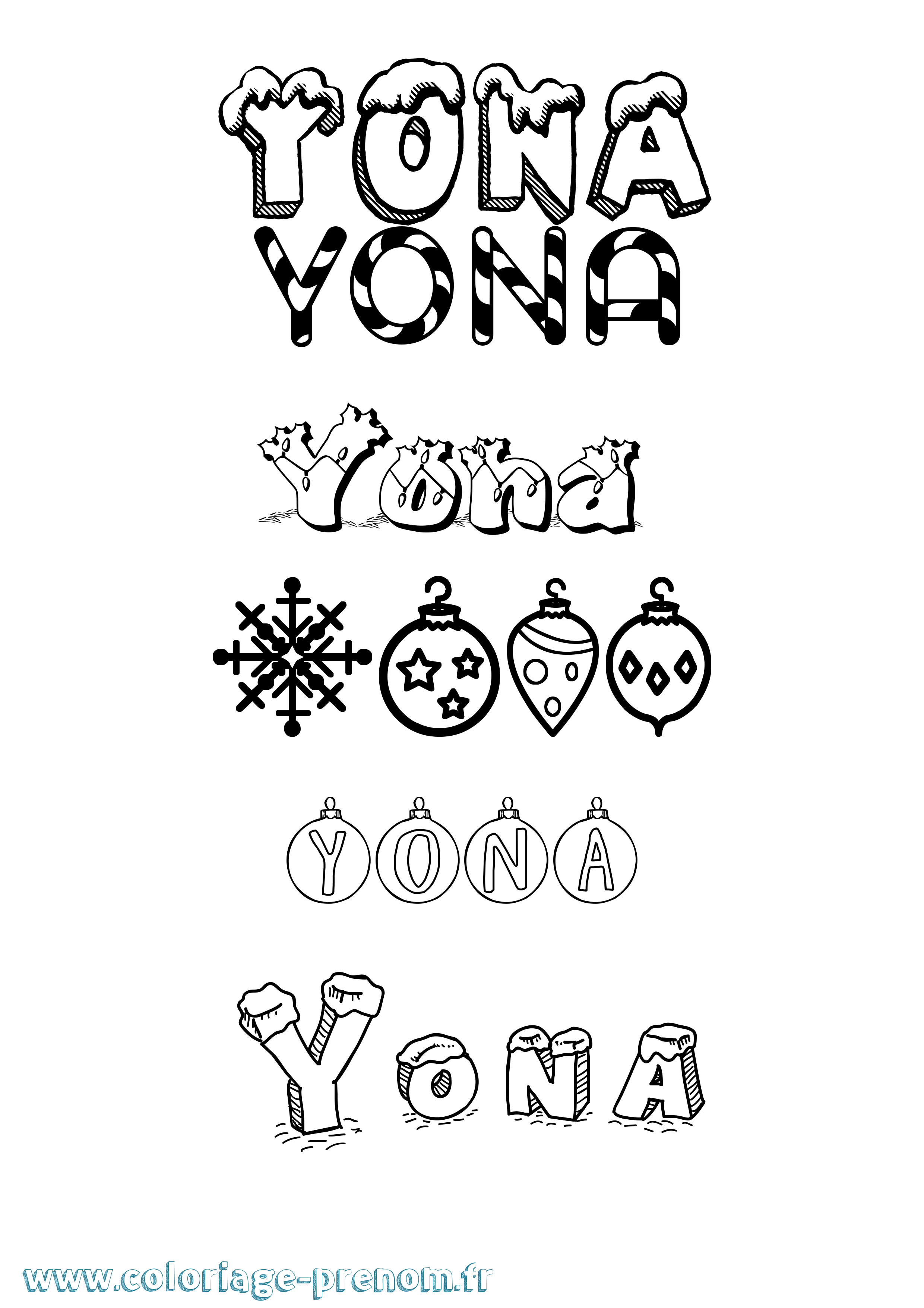 Coloriage Yona Noël Coloriage prénom Yona Noël