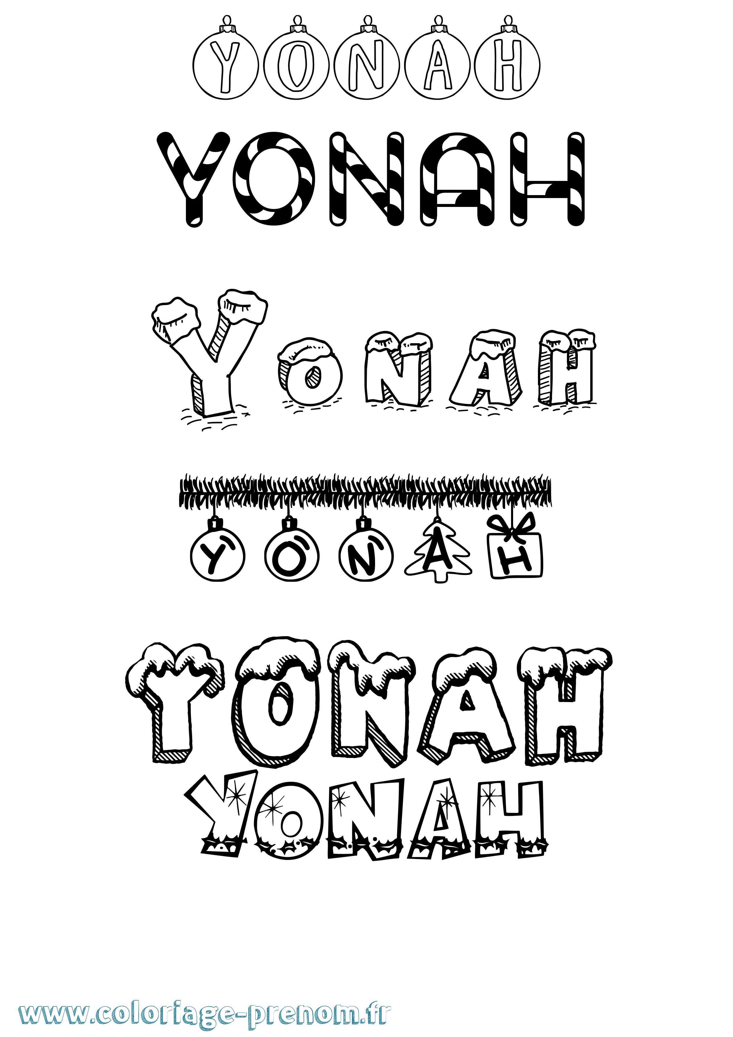 Coloriage Yonah Noël Coloriage prénom Yonah Noël