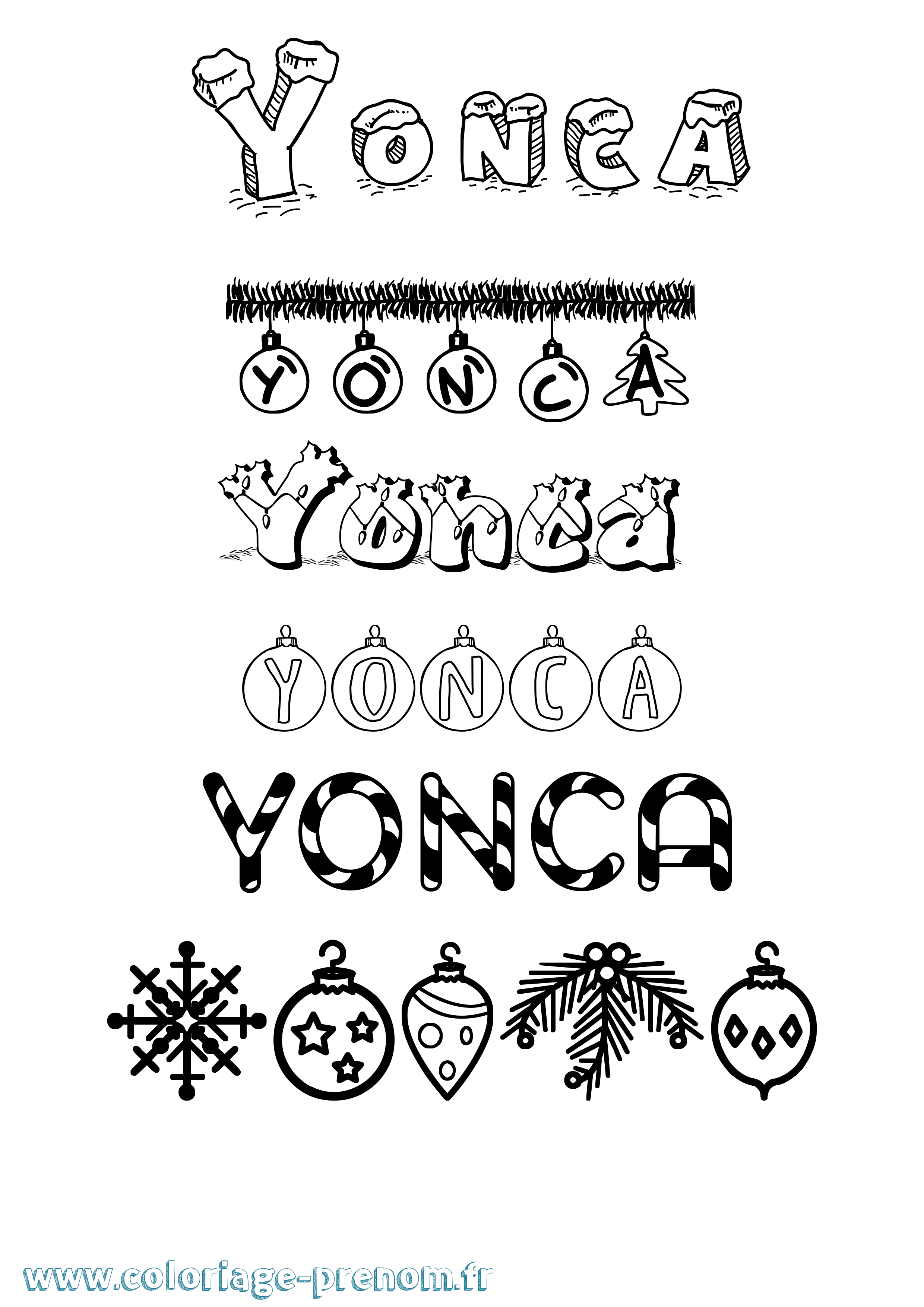 Coloriage Yonca Noël Coloriage prénom Yonca Noël