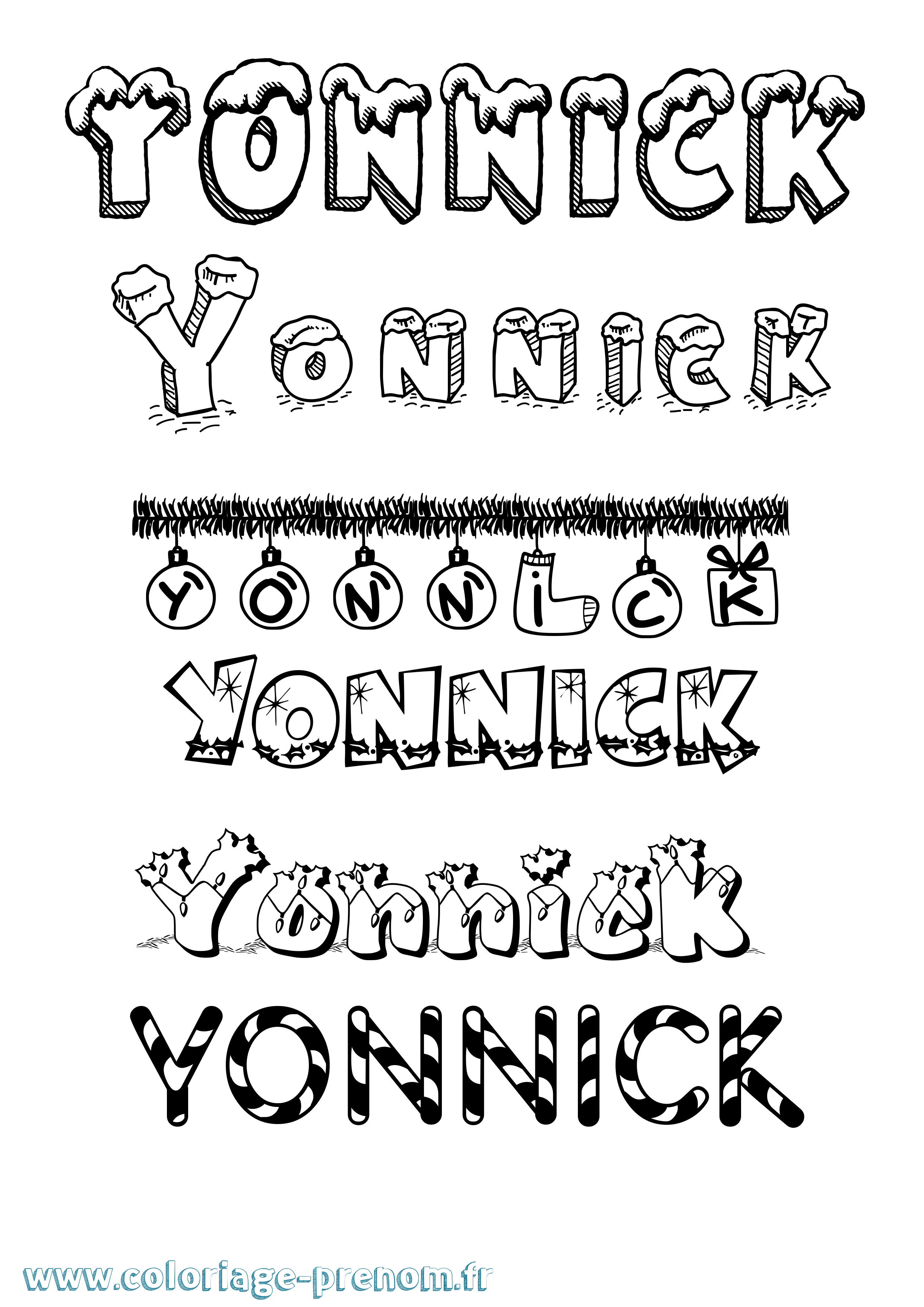 Coloriage Yonnick Noël Coloriage prénom Yonnick Noël