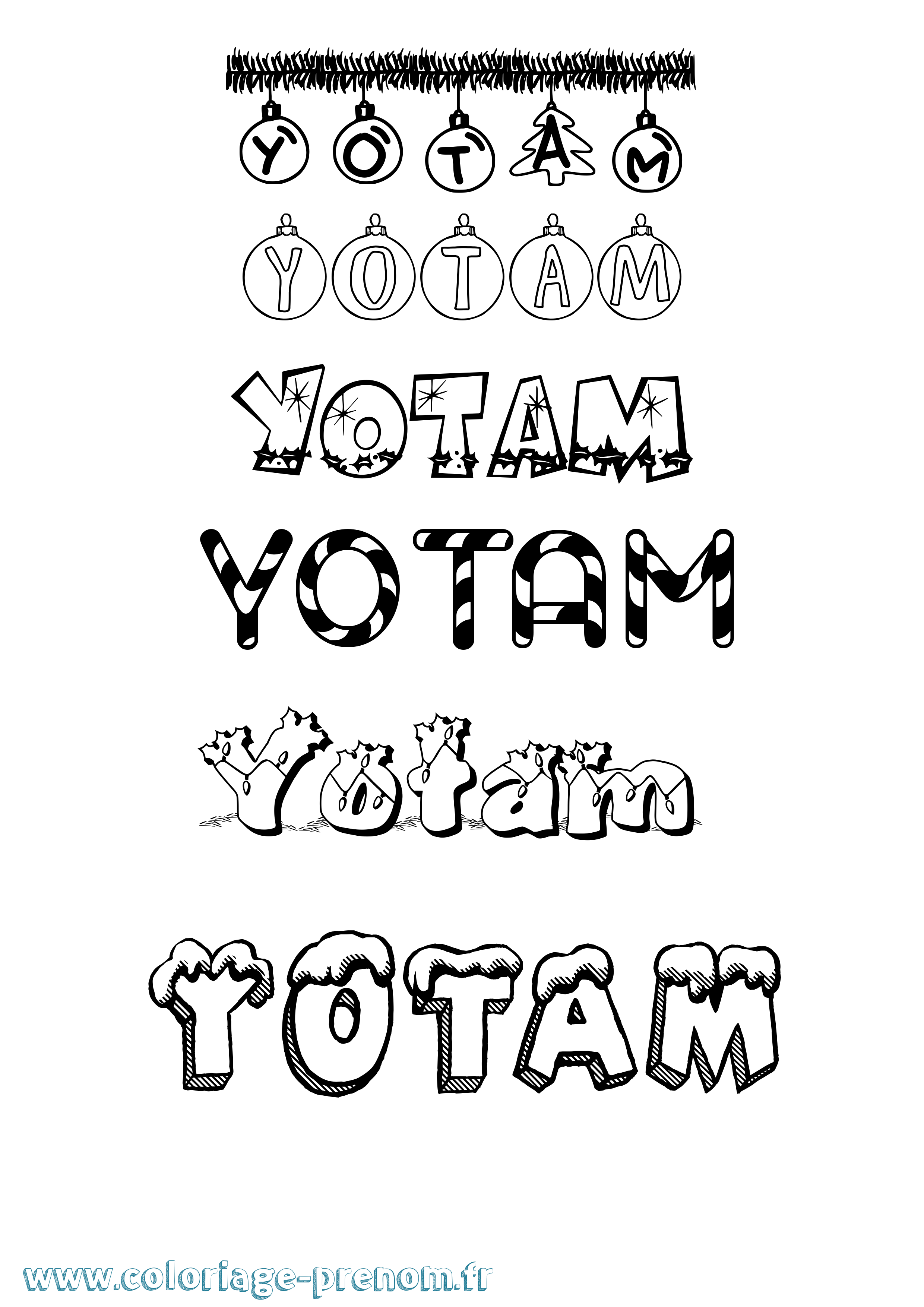 Coloriage Yotam Noël Coloriage prénom Yotam Noël