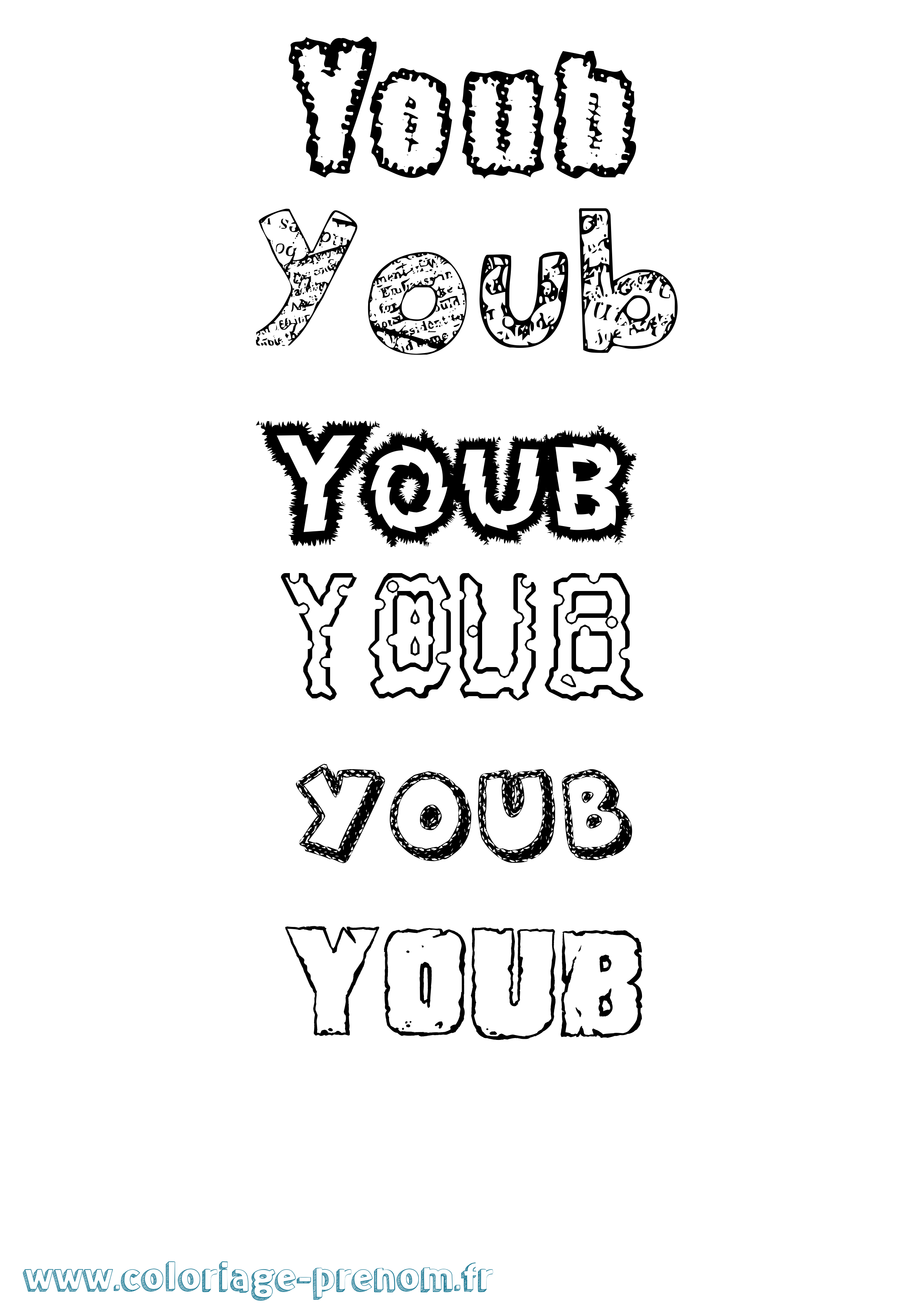 Coloriage Youb Destructuré Coloriage prénom Youb Destructuré