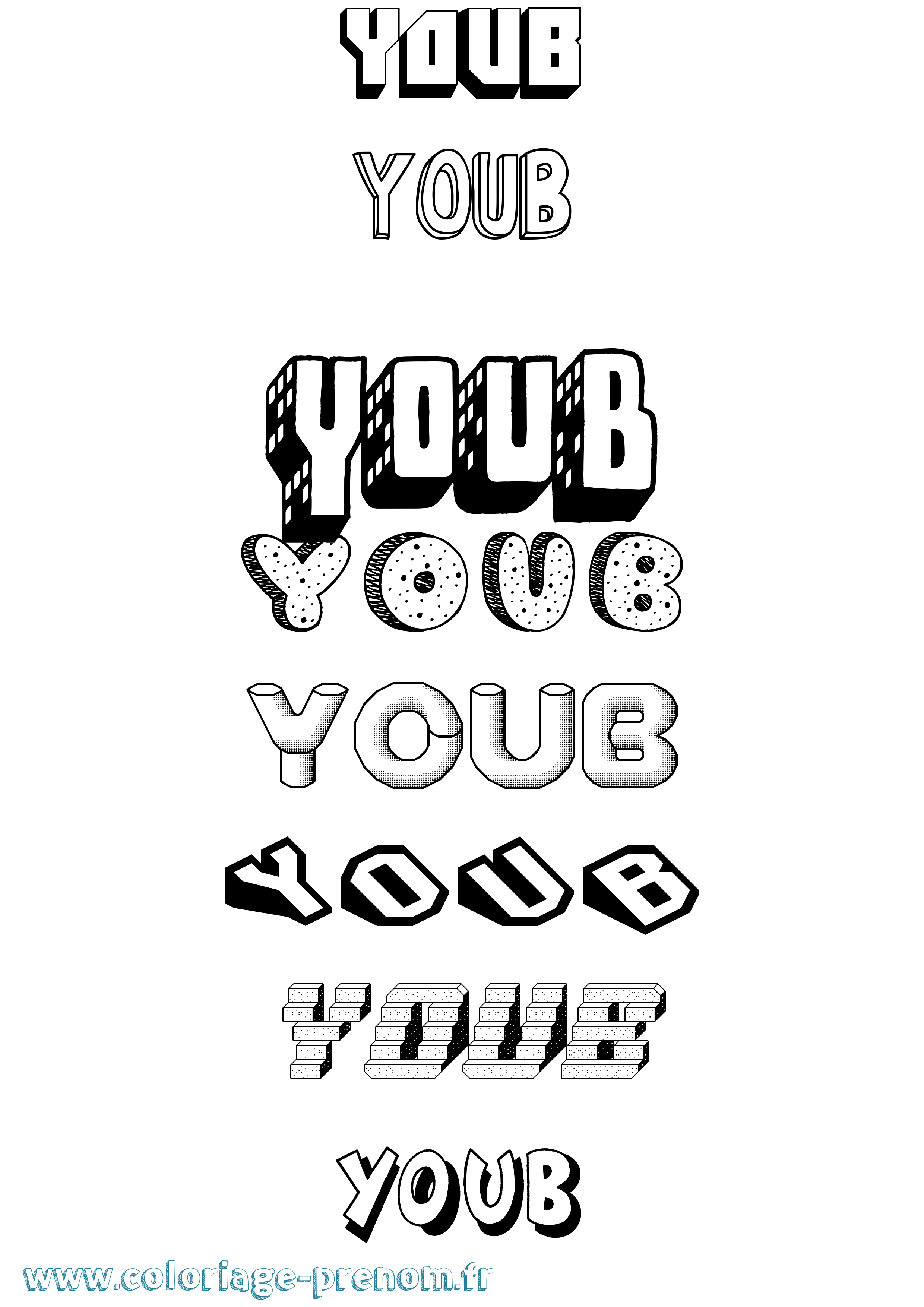 Coloriage Youb Effet 3D Coloriage prénom Youb Effet 3D
