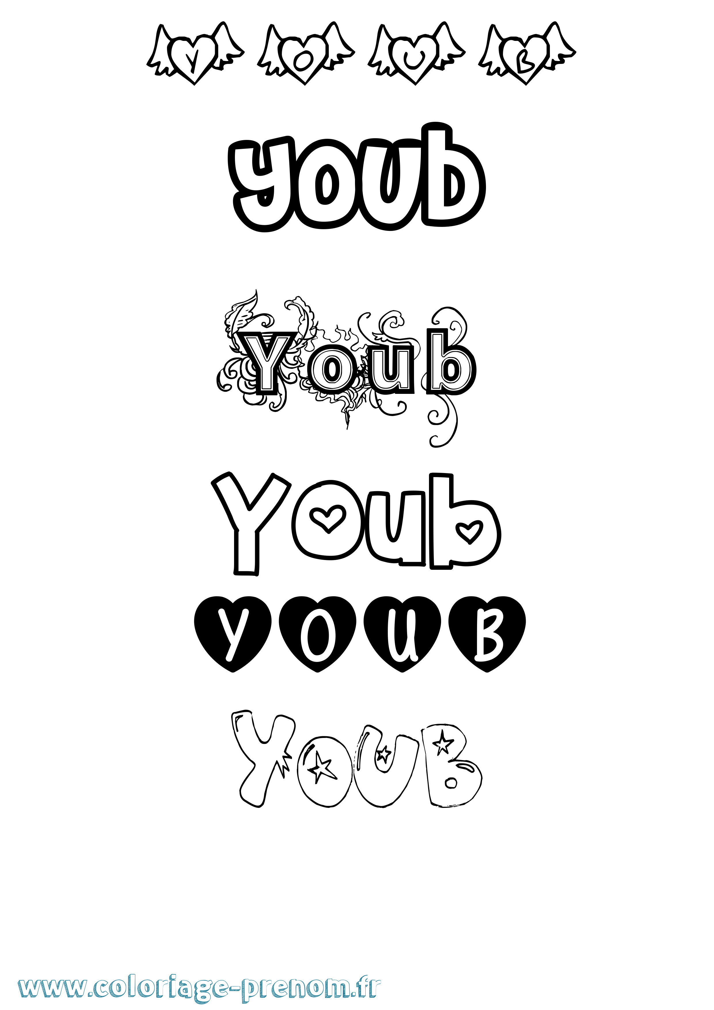 Coloriage Youb Girly Coloriage prénom Youb Girly