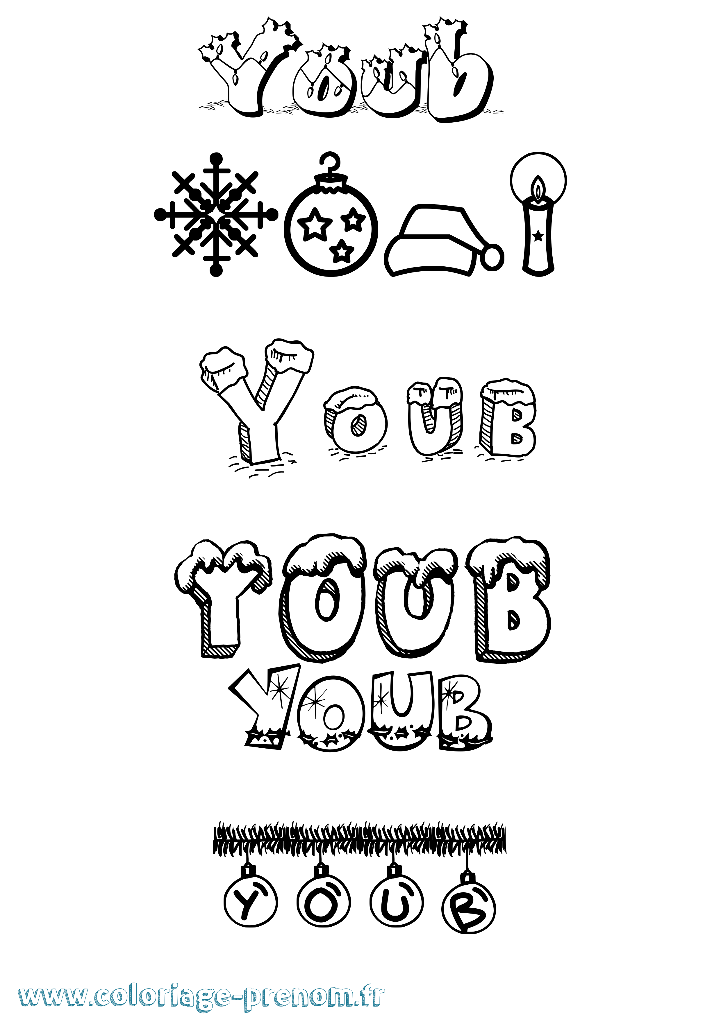 Coloriage Youb Noël Coloriage prénom Youb Noël