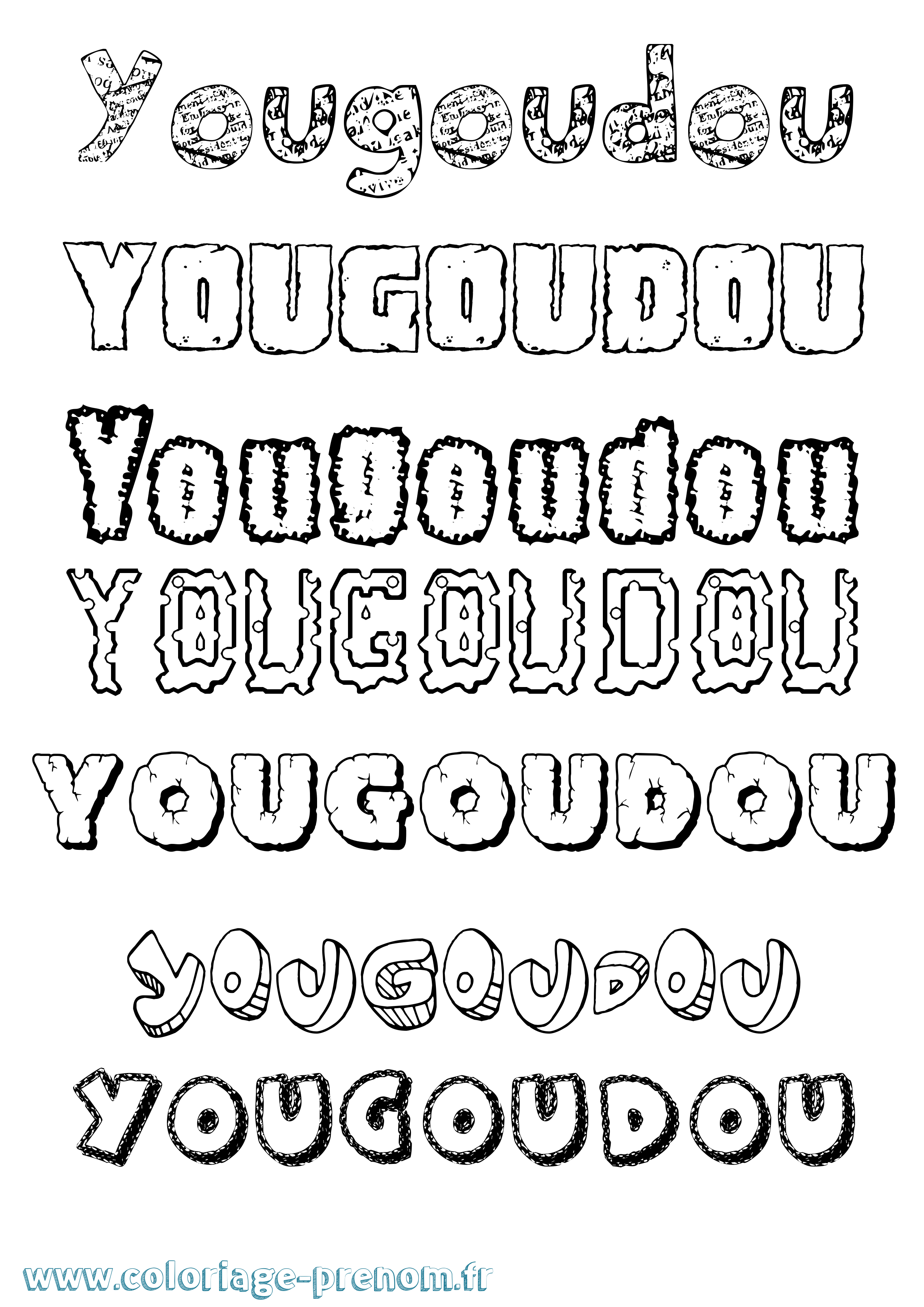 Coloriage Yougoudou Destructuré Coloriage prénom Yougoudou Destructuré