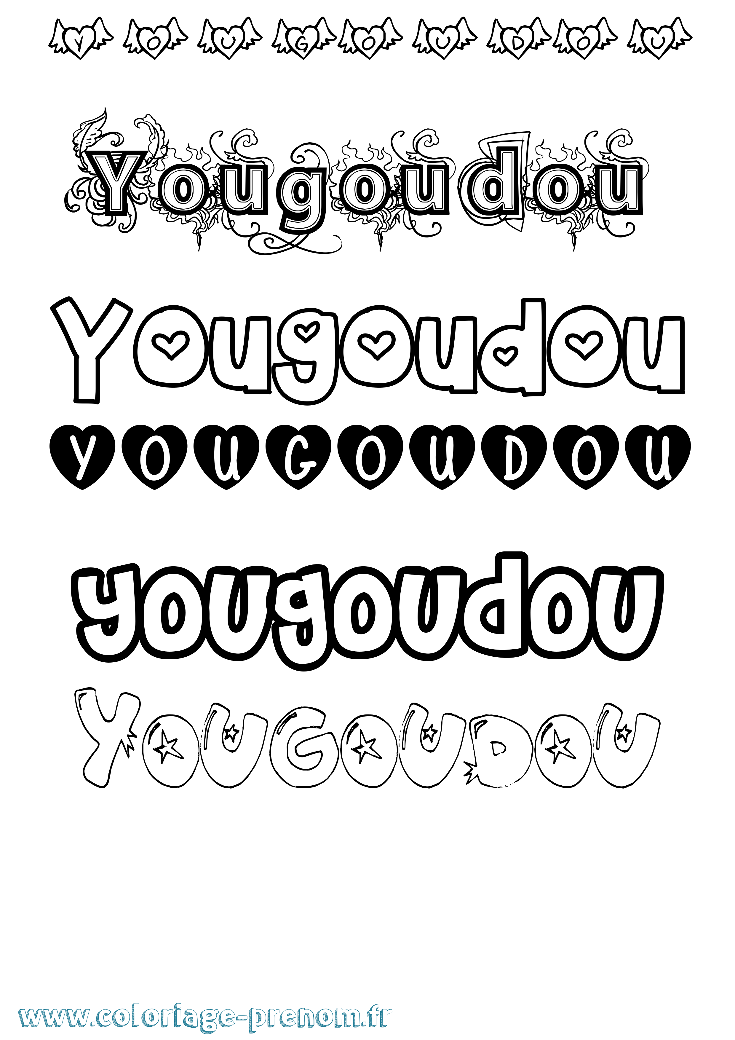 Coloriage Yougoudou Girly Coloriage prénom Yougoudou Girly