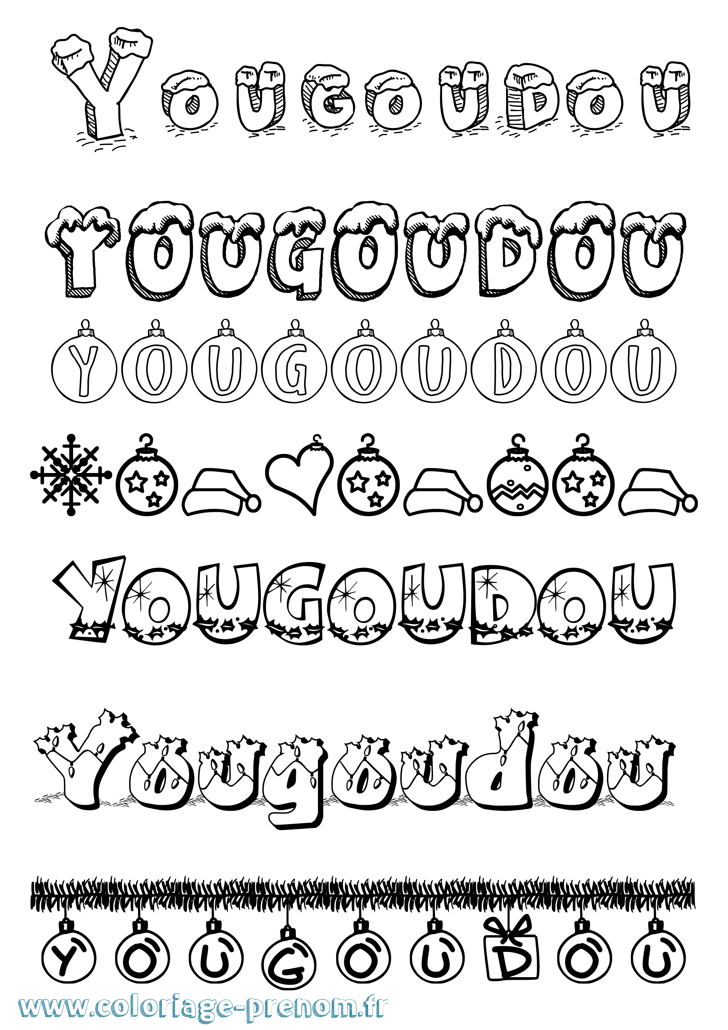 Coloriage Yougoudou Noël Coloriage prénom Yougoudou Noël