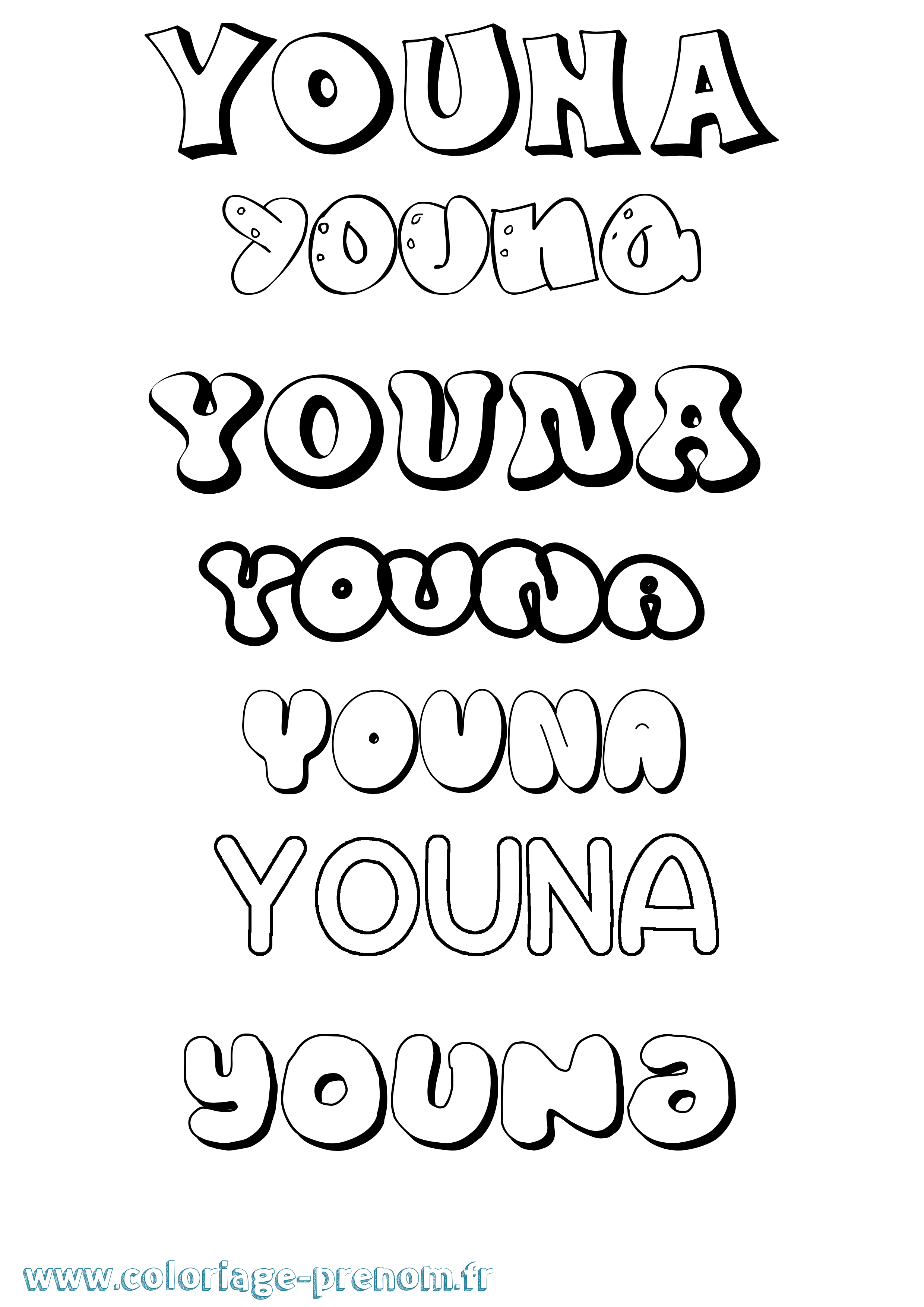 Coloriage Youna Bubble Coloriage prénom Youna Bubble