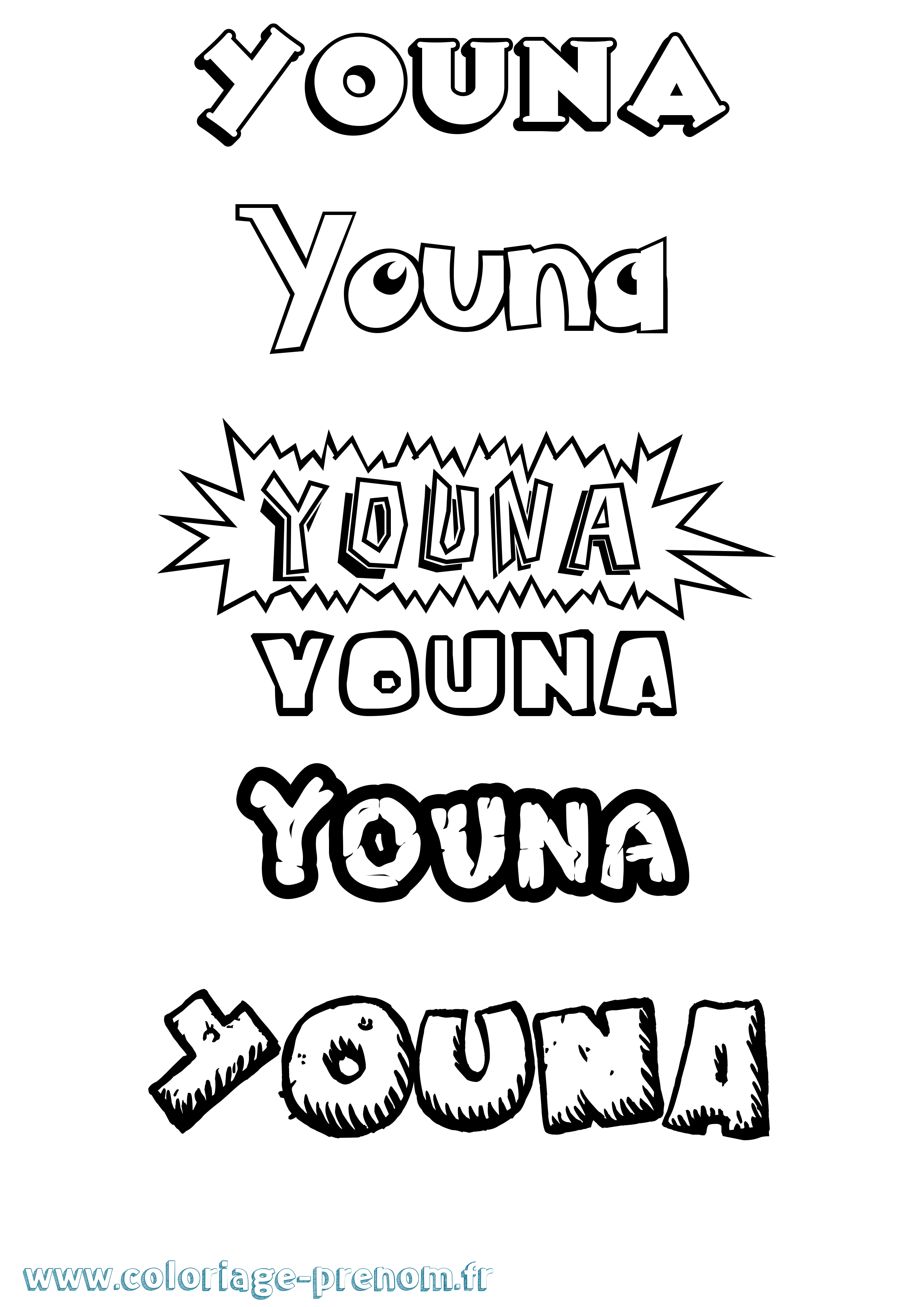 Coloriage Youna Dessin Animé Coloriage prénom Youna Dessin Animé
