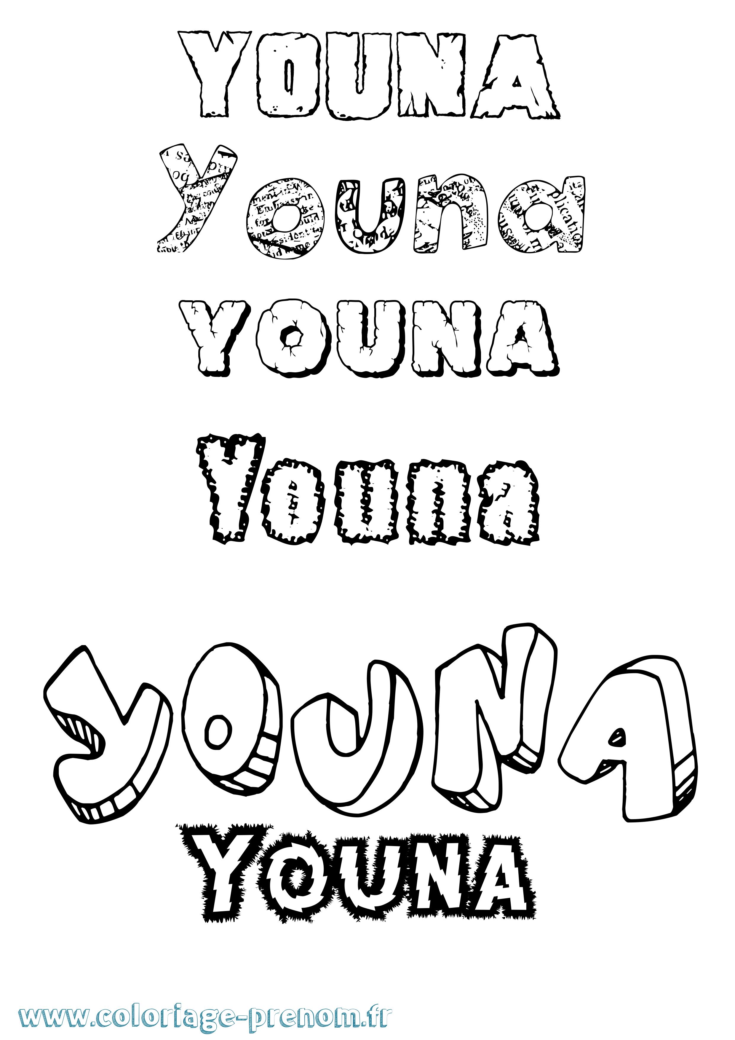 Coloriage Youna Destructuré Coloriage prénom Youna Destructuré