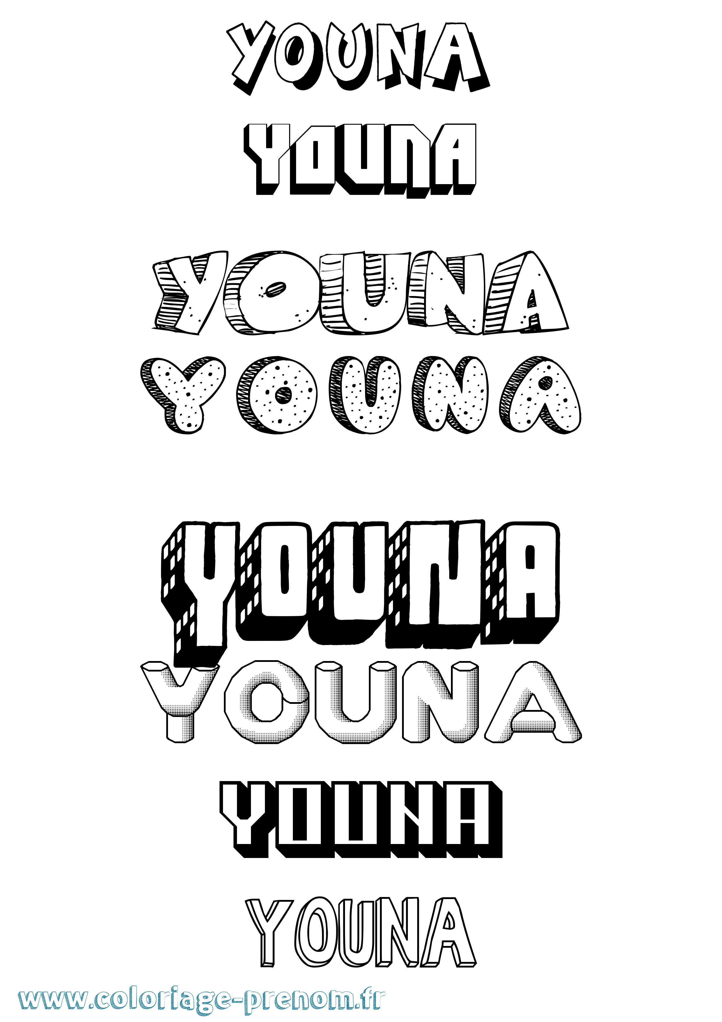 Coloriage Youna Effet 3D Coloriage prénom Youna Effet 3D