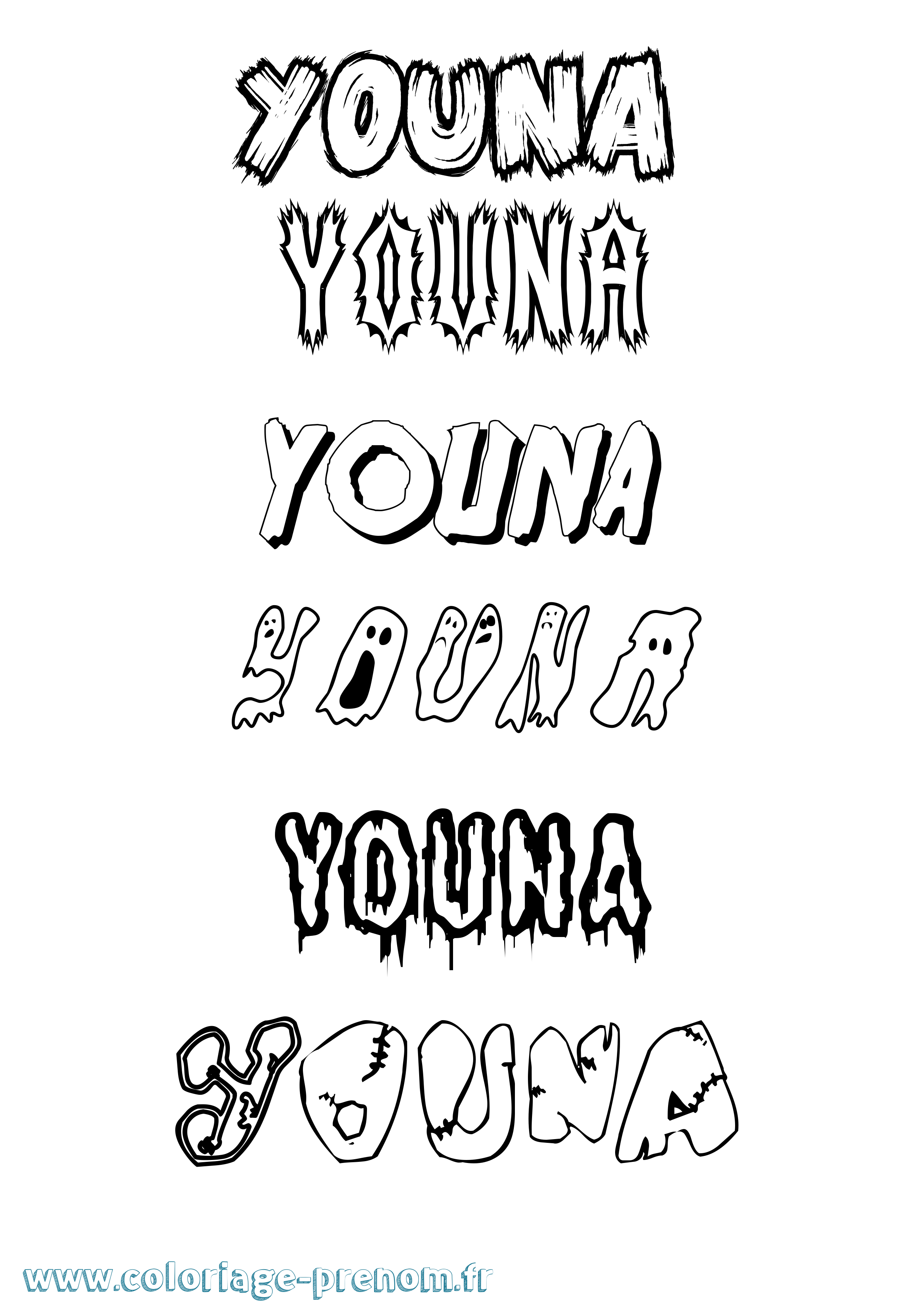 Coloriage Youna Frisson Coloriage prénom Youna Frisson